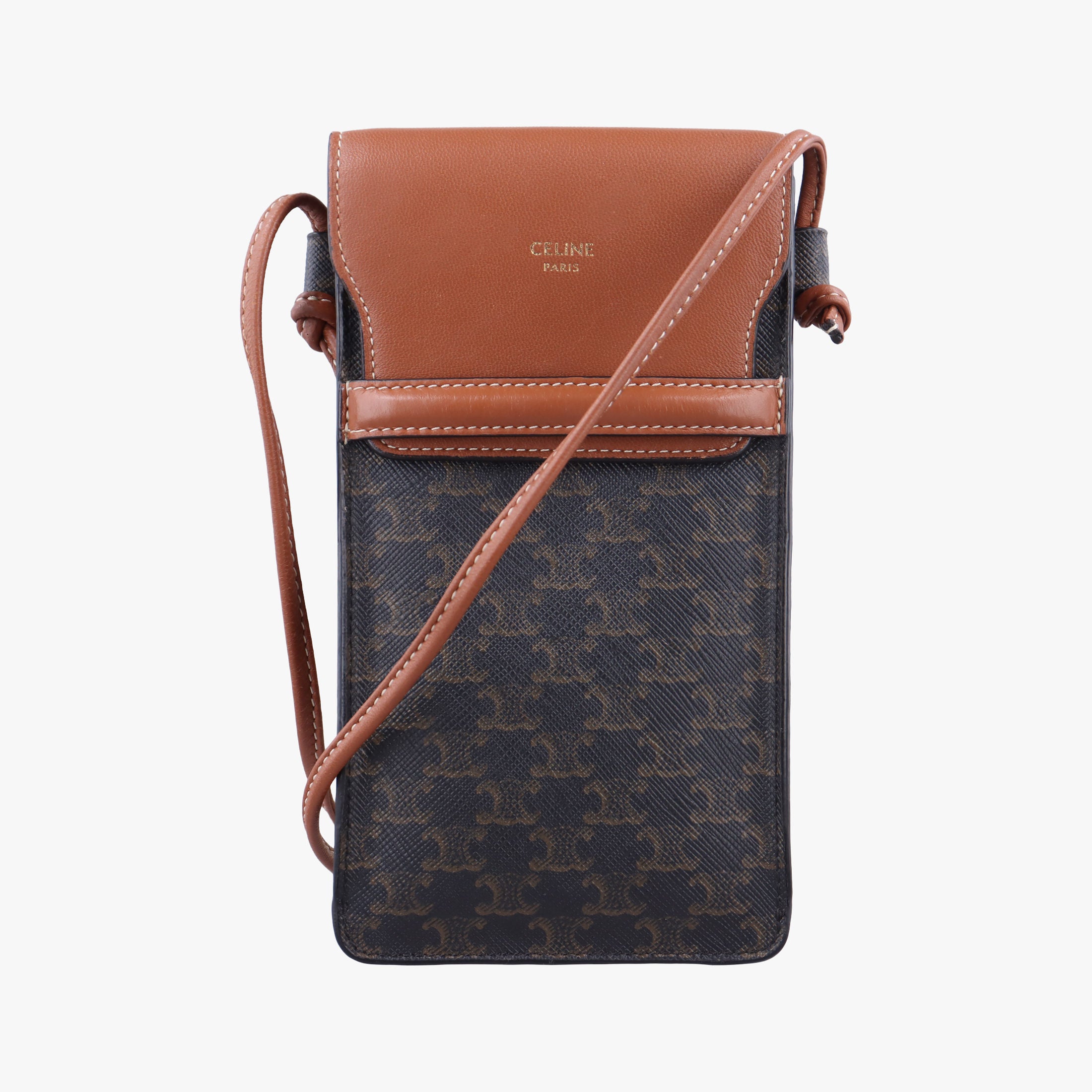 Pre-owned Celine Triomphe Phone Pouch Brown PVC coated canvas×Leather  shoulderbag | stylenewstar