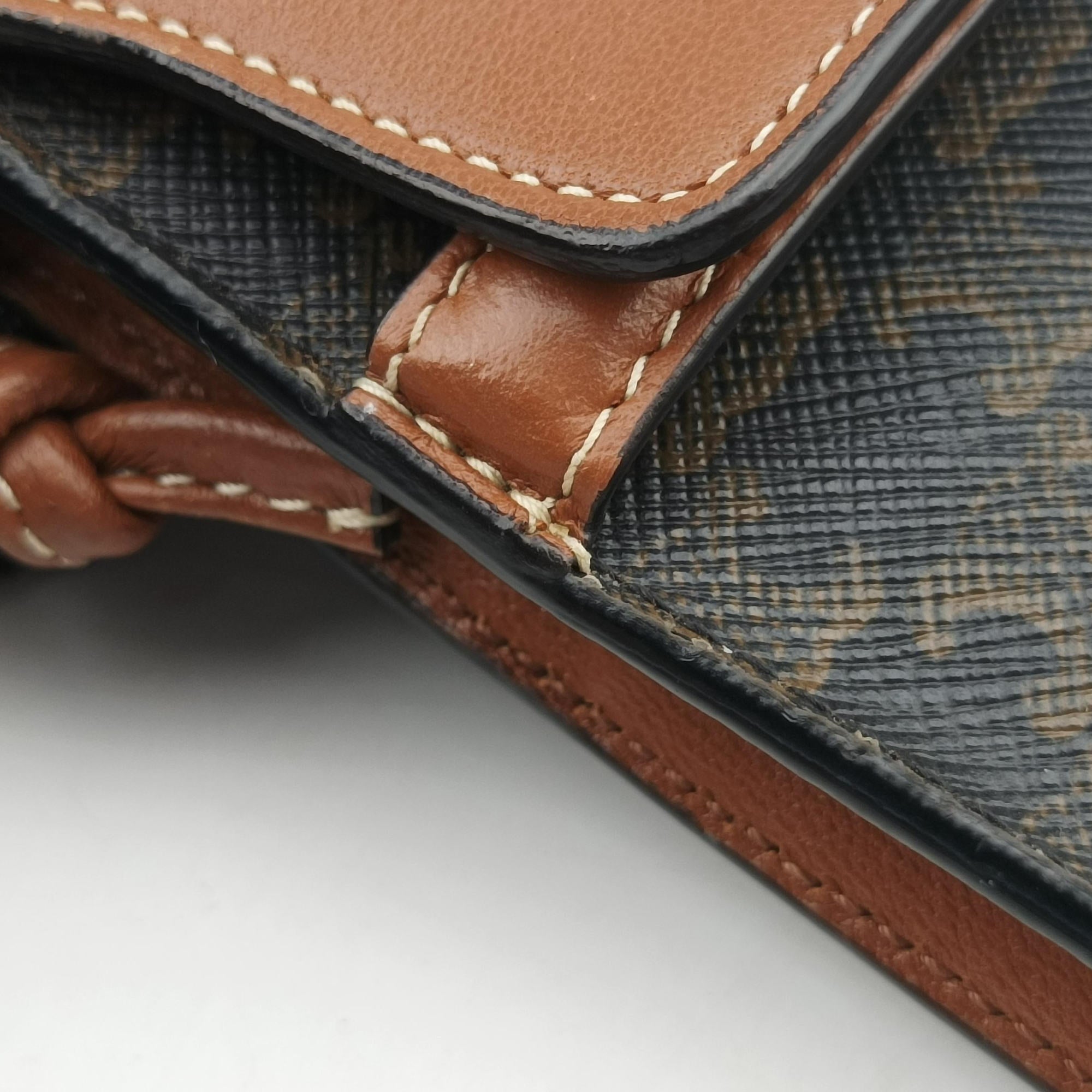 Pre-owned Celine Triomphe Phone Pouch Brown PVC coated canvas×Leather  shoulderbag | stylenewstar
