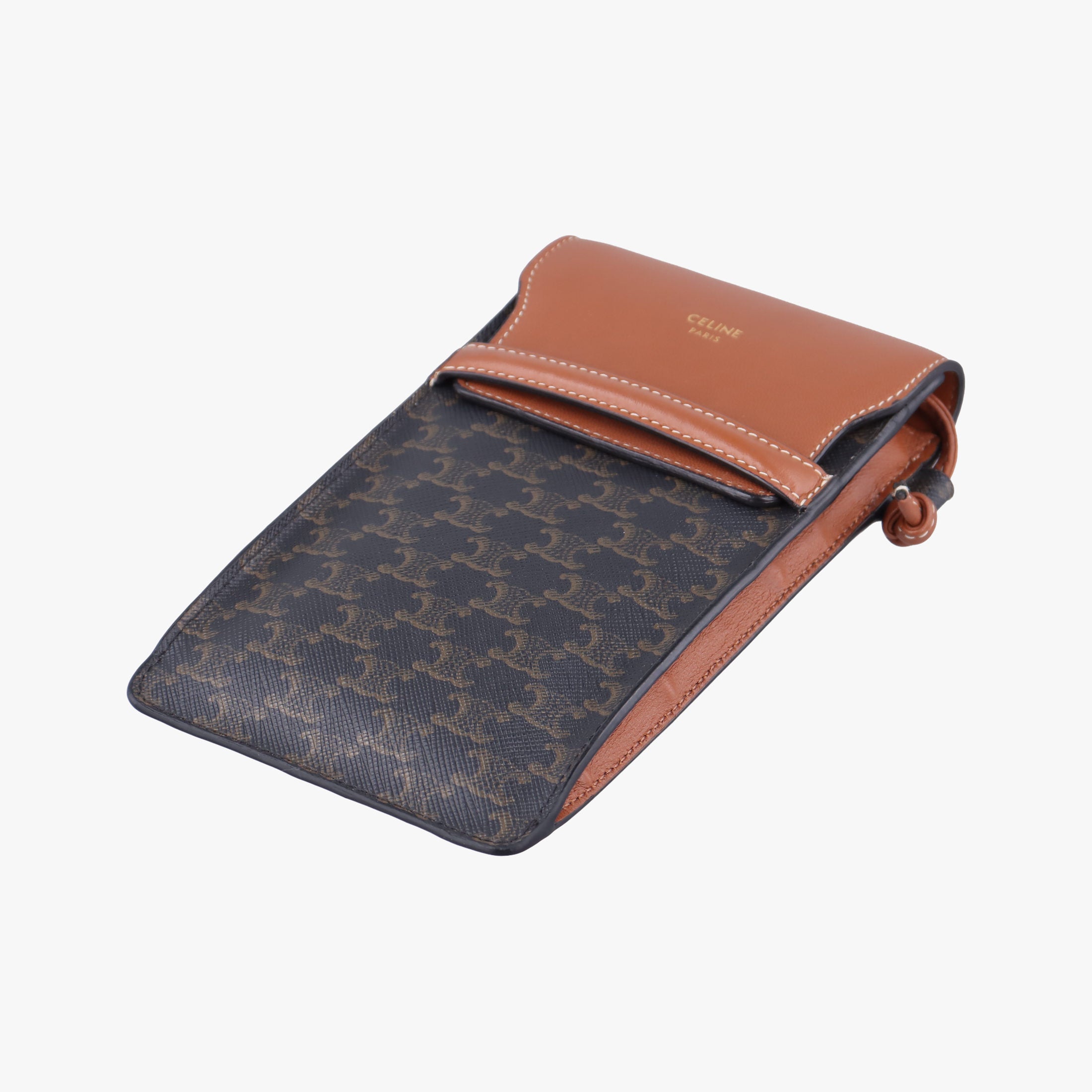 Pre-owned Celine Triomphe Phone Pouch Brown PVC coated canvas×Leather  shoulderbag | stylenewstar