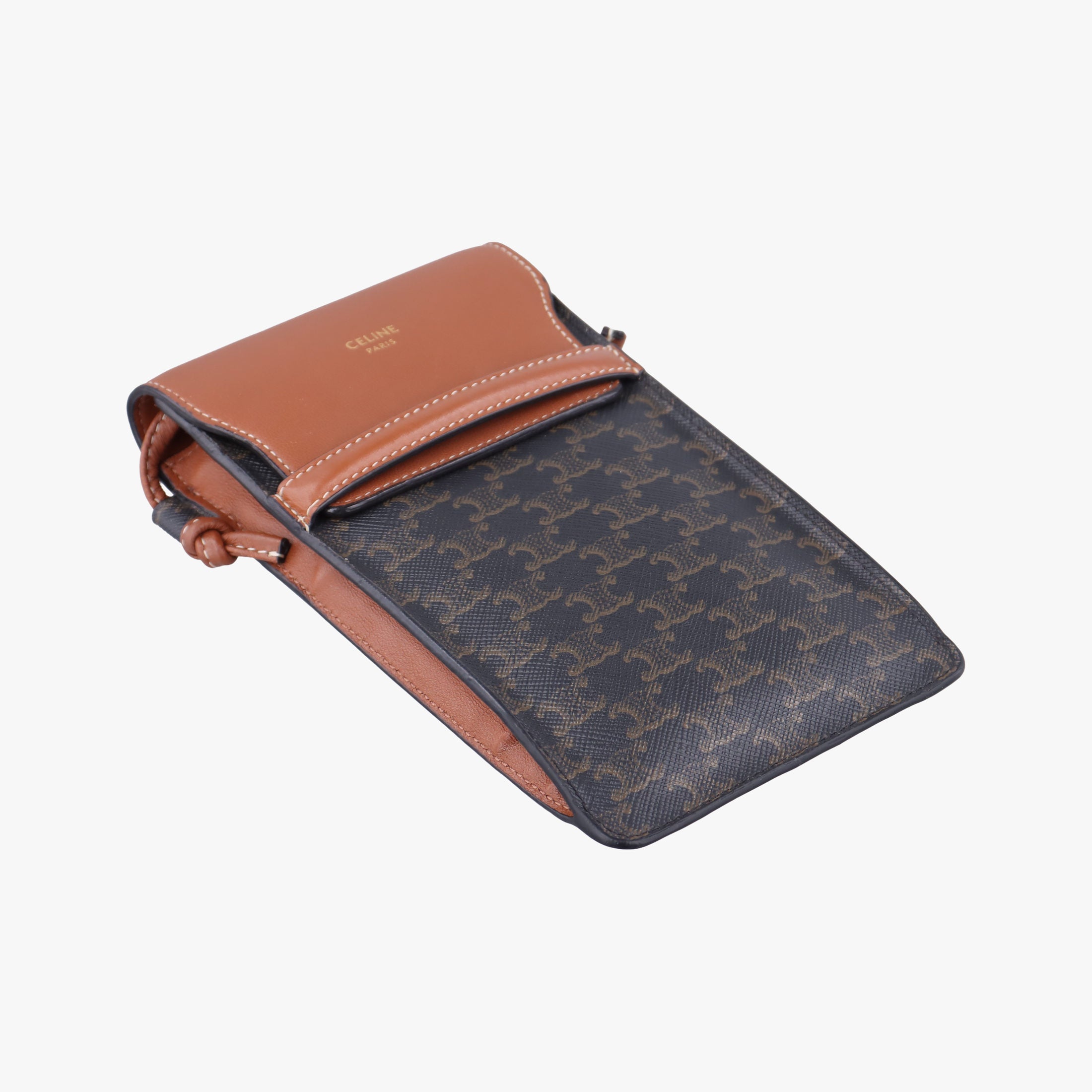 Pre-owned Celine Triomphe Phone Pouch Brown PVC coated canvas×Leather  shoulderbag | stylenewstar