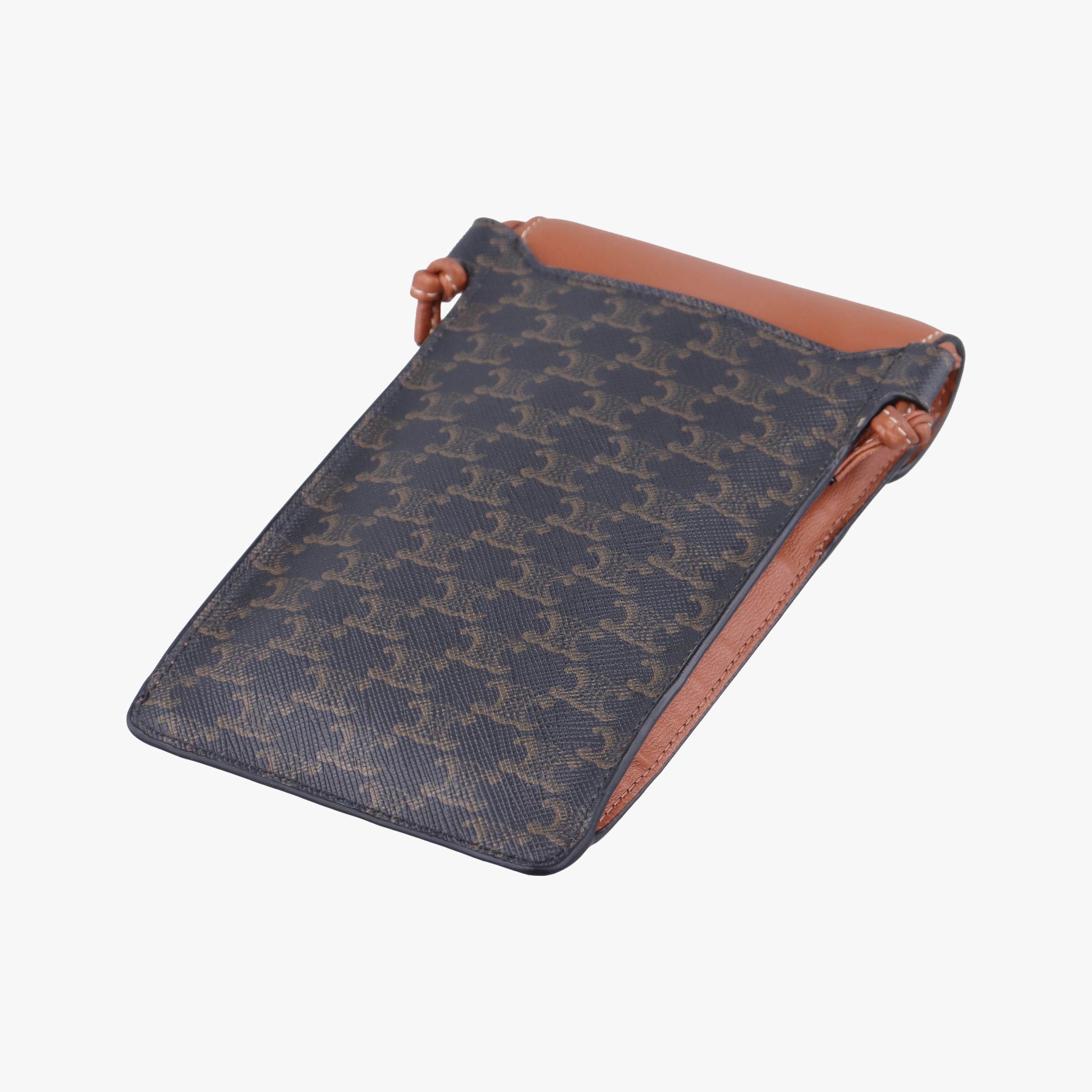 Pre-owned Celine Triomphe Phone Pouch Brown PVC coated canvas×Leather  shoulderbag | stylenewstar