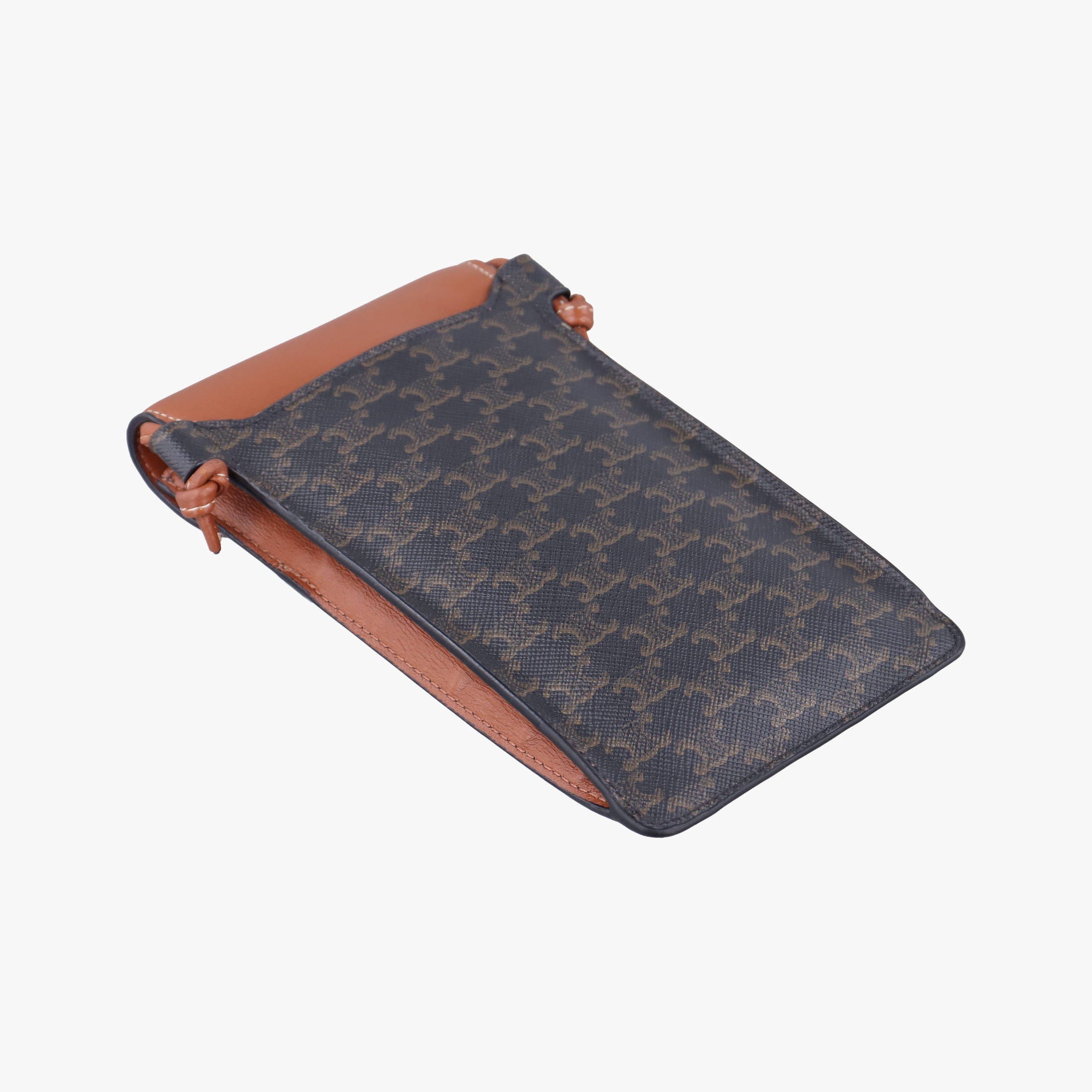 Pre-owned Celine Triomphe Phone Pouch Brown PVC coated canvas×Leather  shoulderbag | stylenewstar