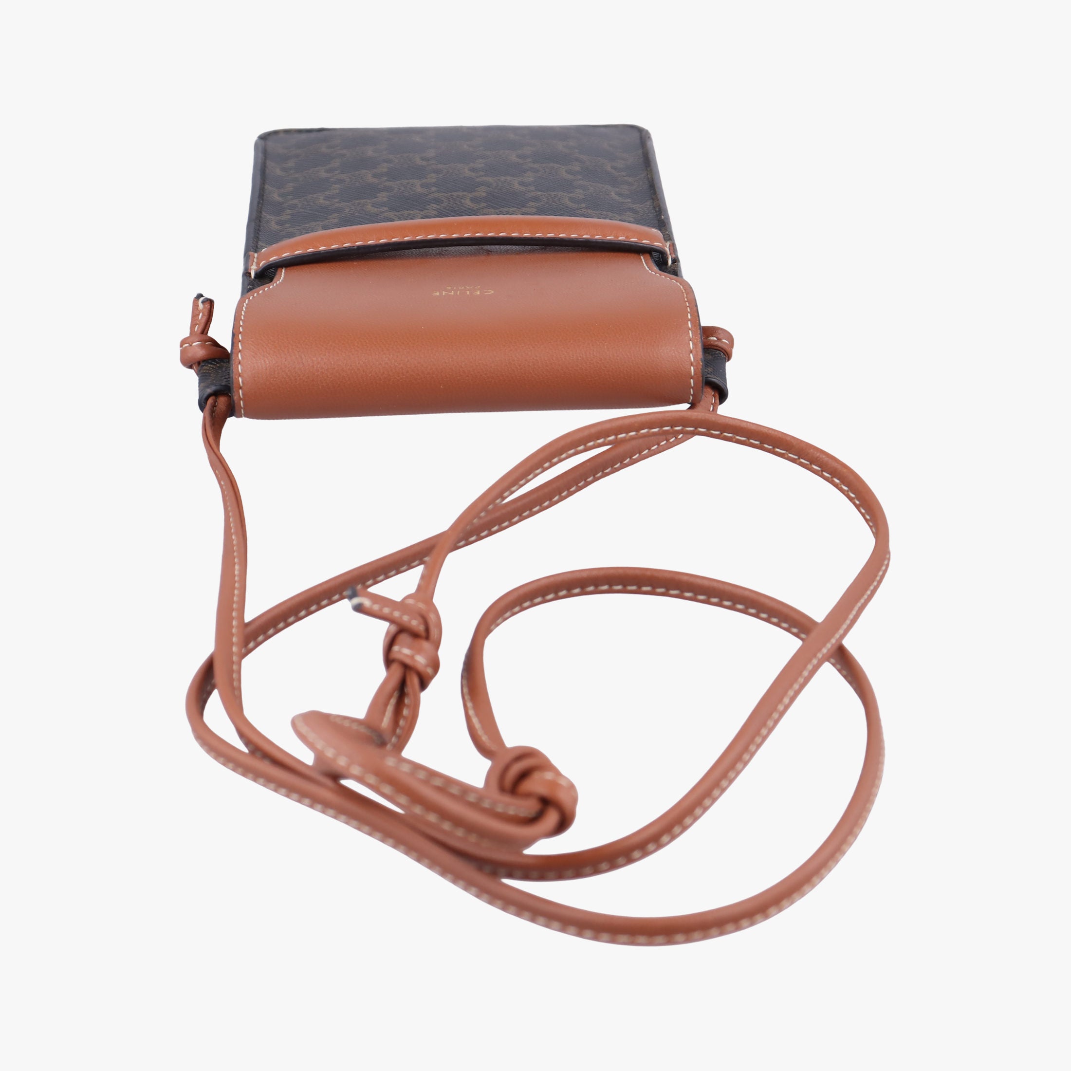 Pre-owned Celine Triomphe Phone Pouch Brown PVC coated canvas×Leather  shoulderbag | stylenewstar
