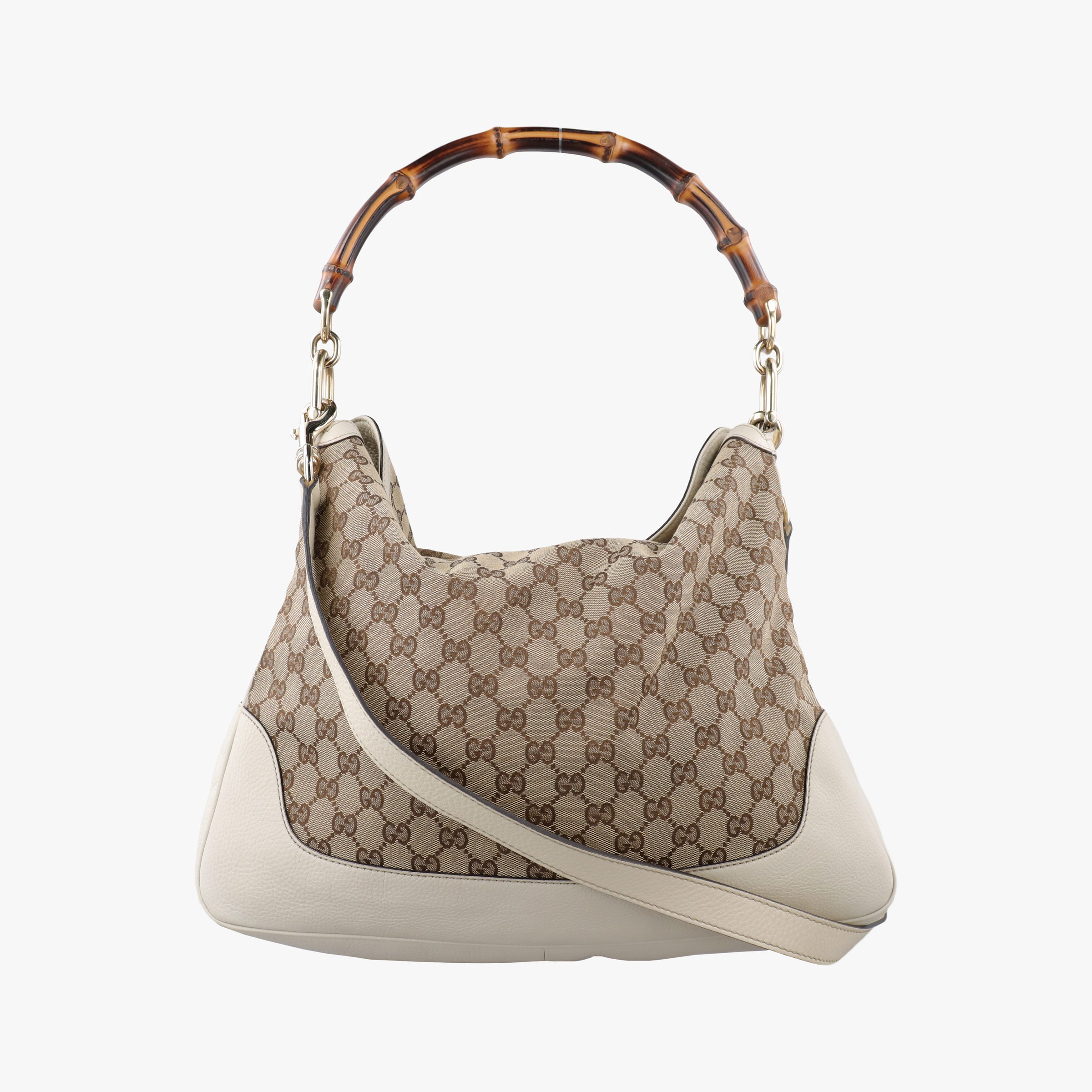 Pre-owned Gucci Bamboo Beige×White Canvas×Leather 282315 shoulderbag | stylenewstar