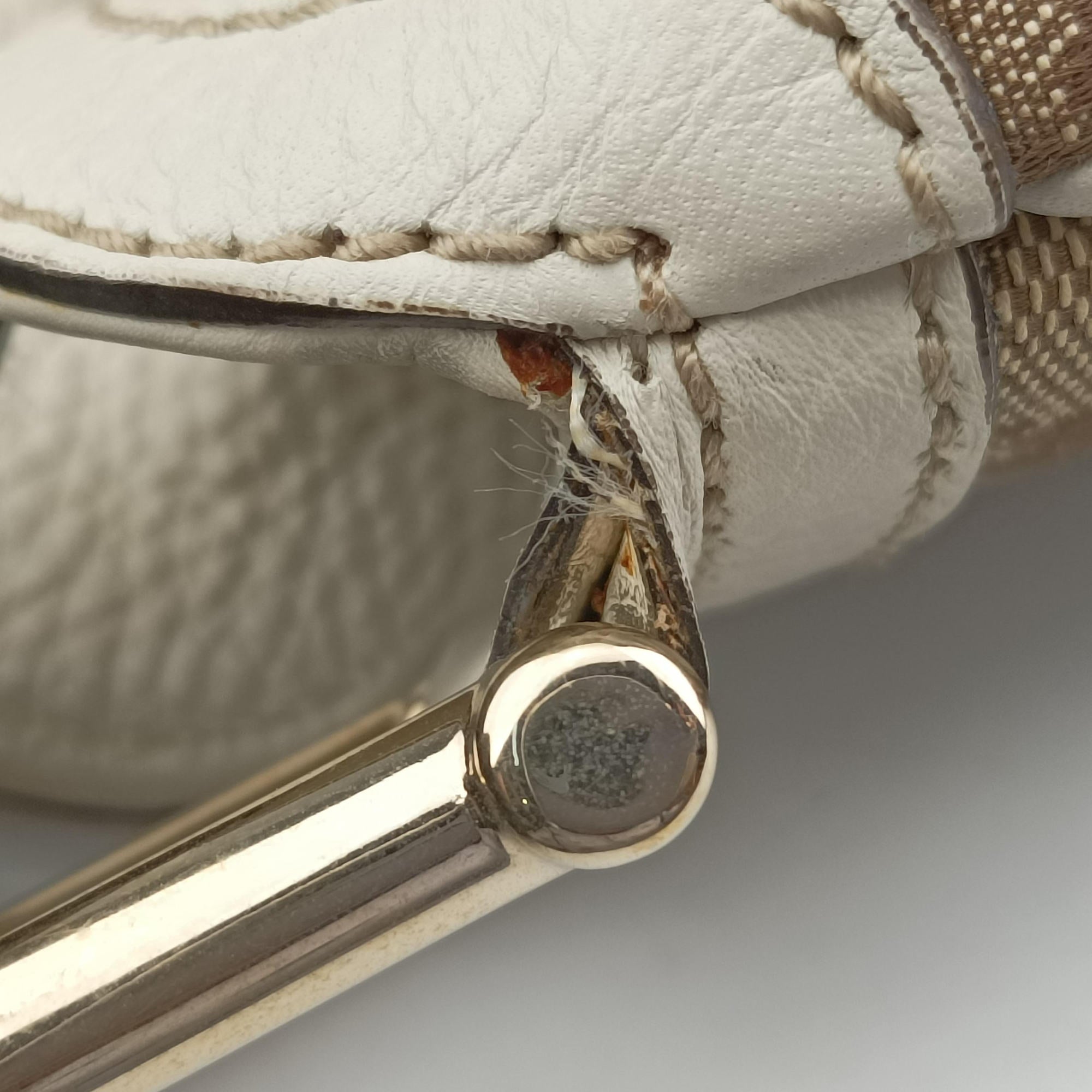 Pre-owned Gucci Bamboo Beige×White Canvas×Leather 282315 shoulderbag | stylenewstar