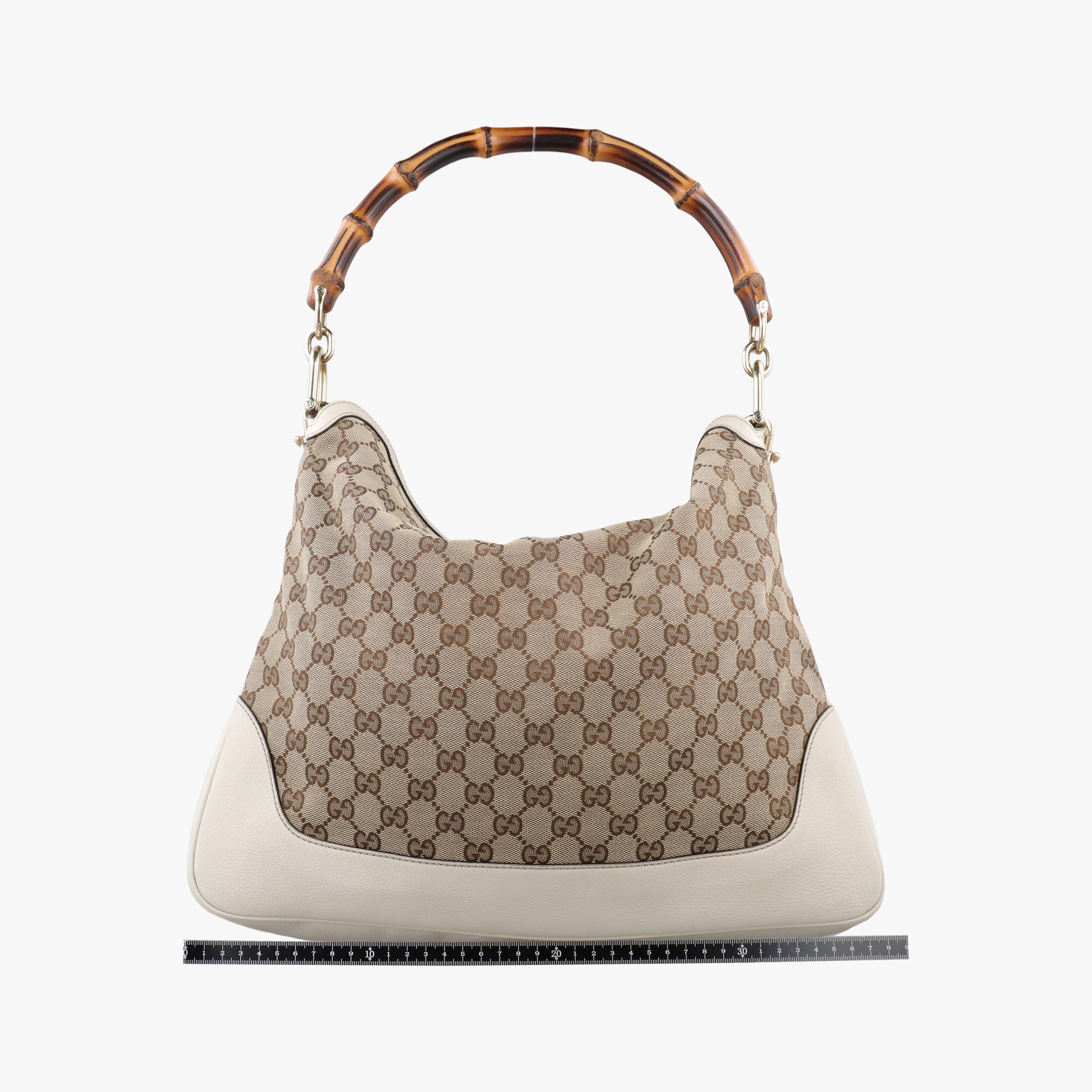 Pre-owned Gucci Bamboo Beige×White Canvas×Leather 282315 shoulderbag | stylenewstar
