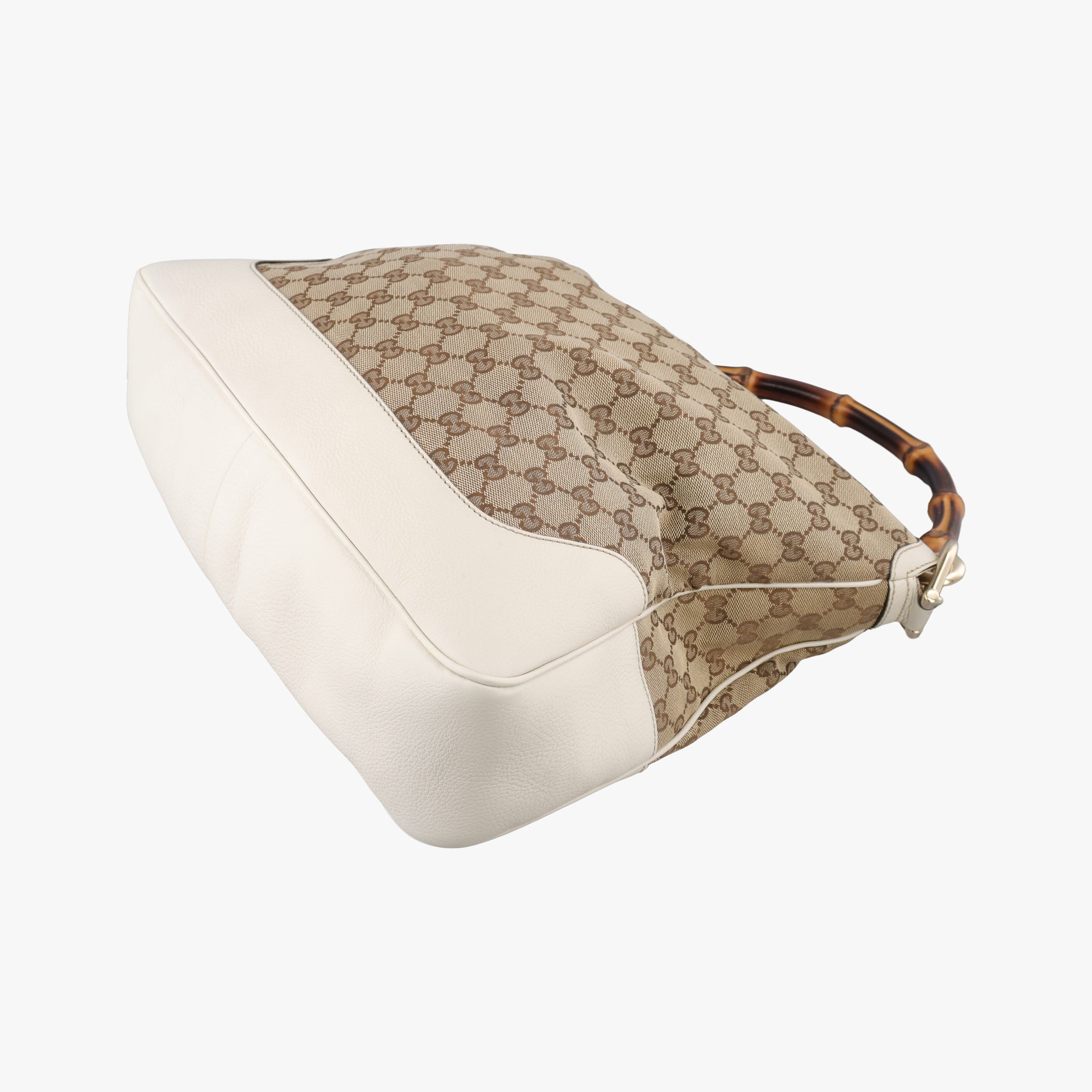 Pre-owned Gucci Bamboo Beige×White Canvas×Leather 282315 shoulderbag | stylenewstar