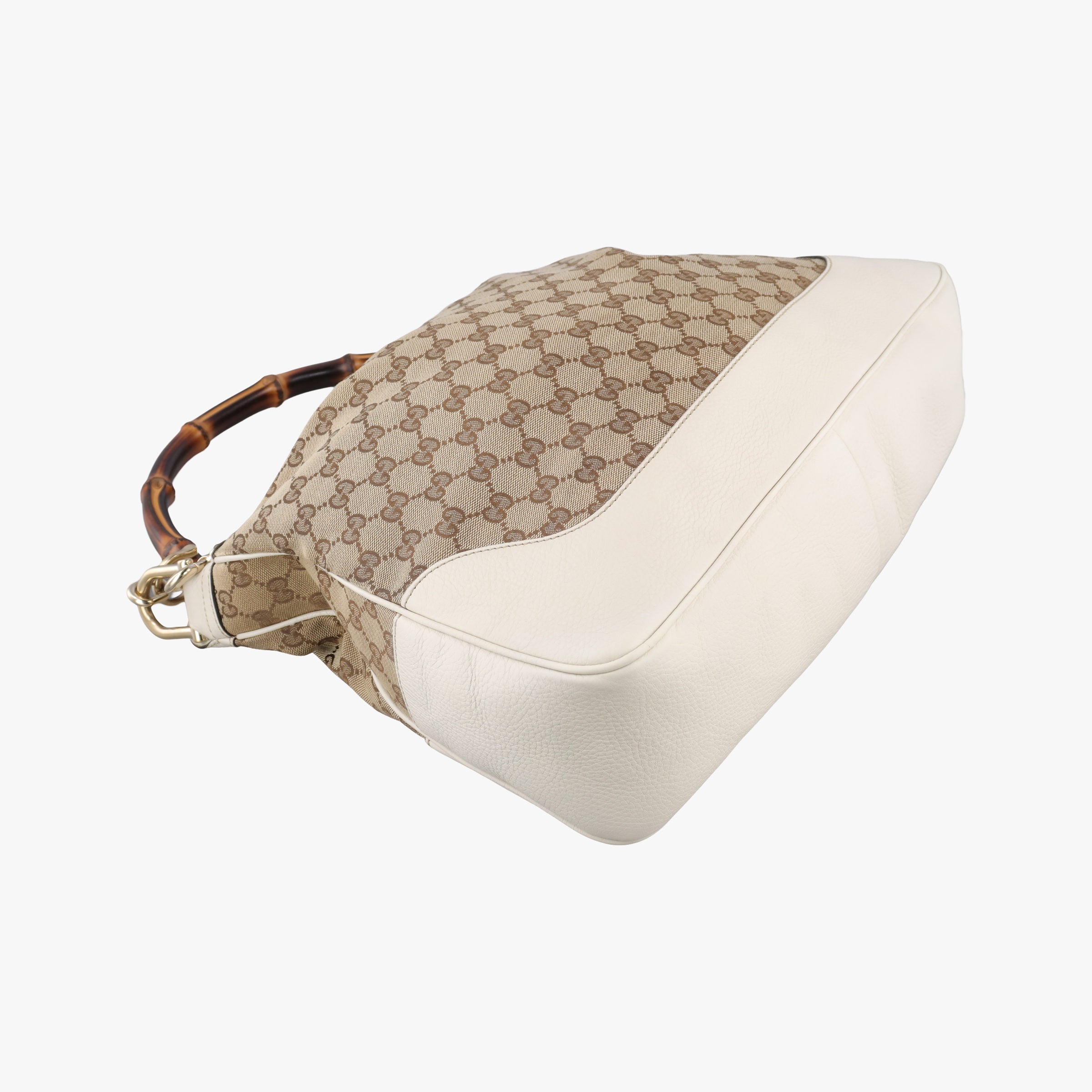Pre-owned Gucci Bamboo Beige×White Canvas×Leather 282315 shoulderbag | stylenewstar