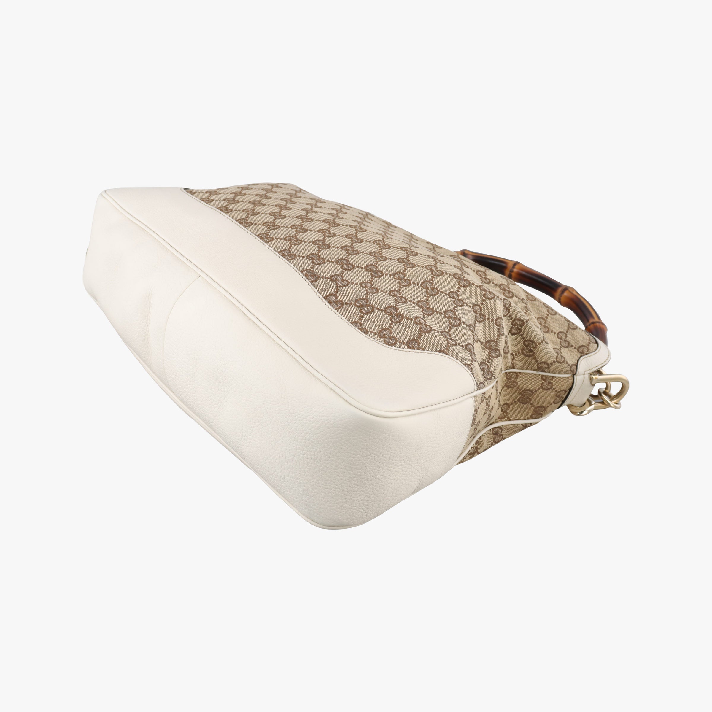 Pre-owned Gucci Bamboo Beige×White Canvas×Leather 282315 shoulderbag | stylenewstar