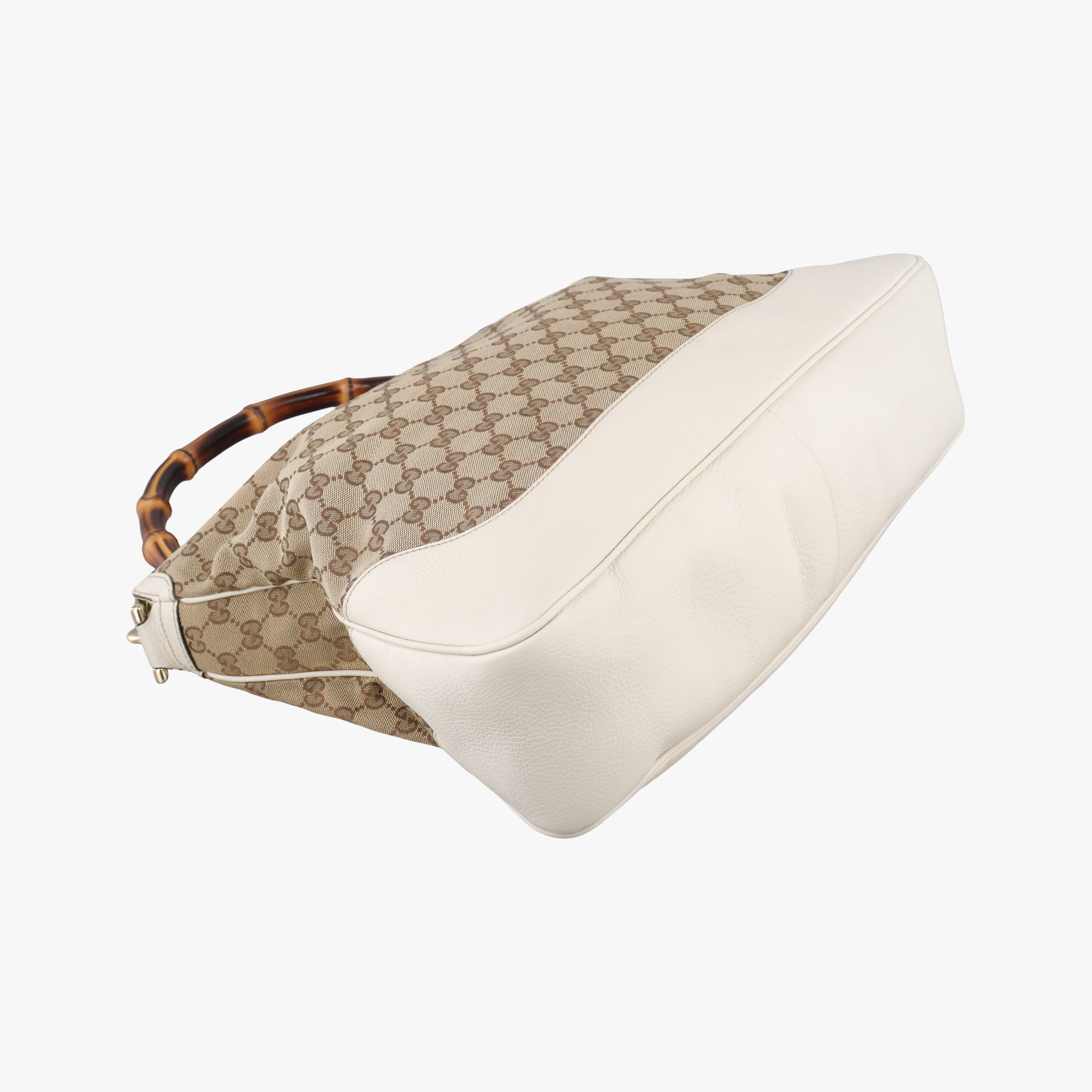 Pre-owned Gucci Bamboo Beige×White Canvas×Leather 282315 shoulderbag | stylenewstar