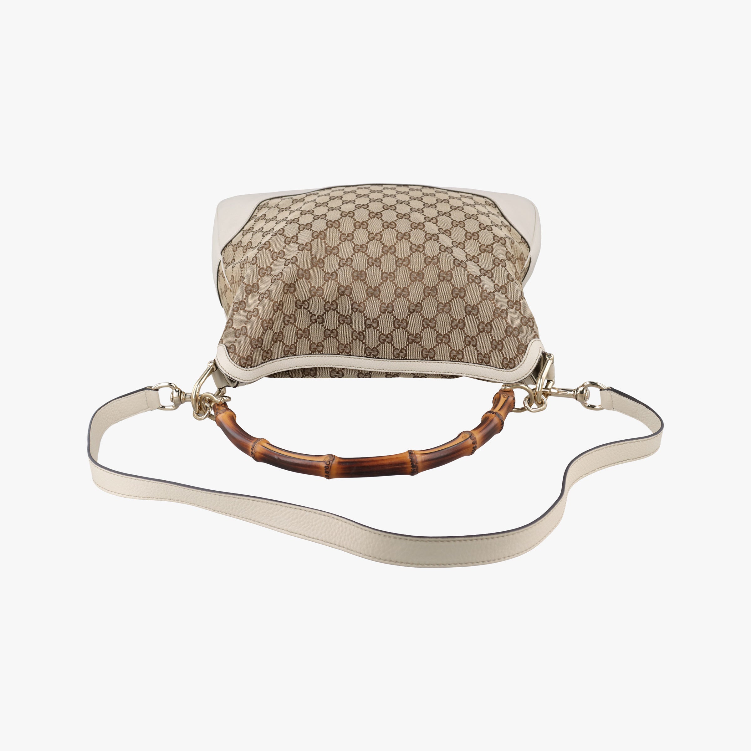 Pre-owned Gucci Bamboo Beige×White Canvas×Leather 282315 shoulderbag | stylenewstar