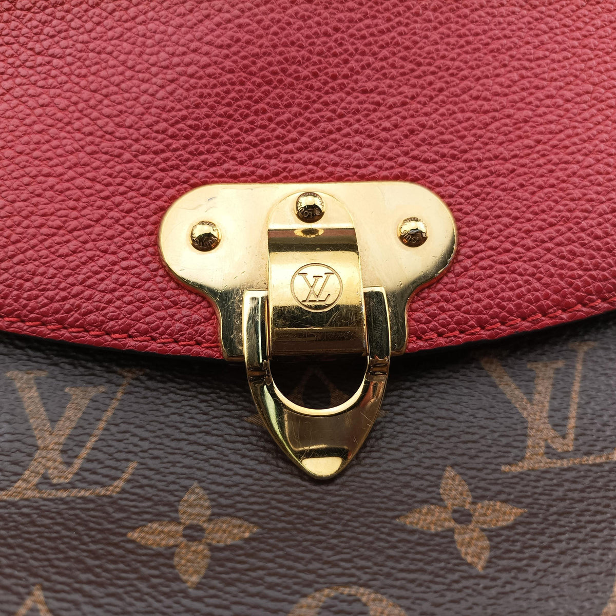Pre-owned Louis Vuitton SAINT PLACIDE brown×CERISE Monogram Canvas×calf leather M43713 shoulderbag | stylenewstar