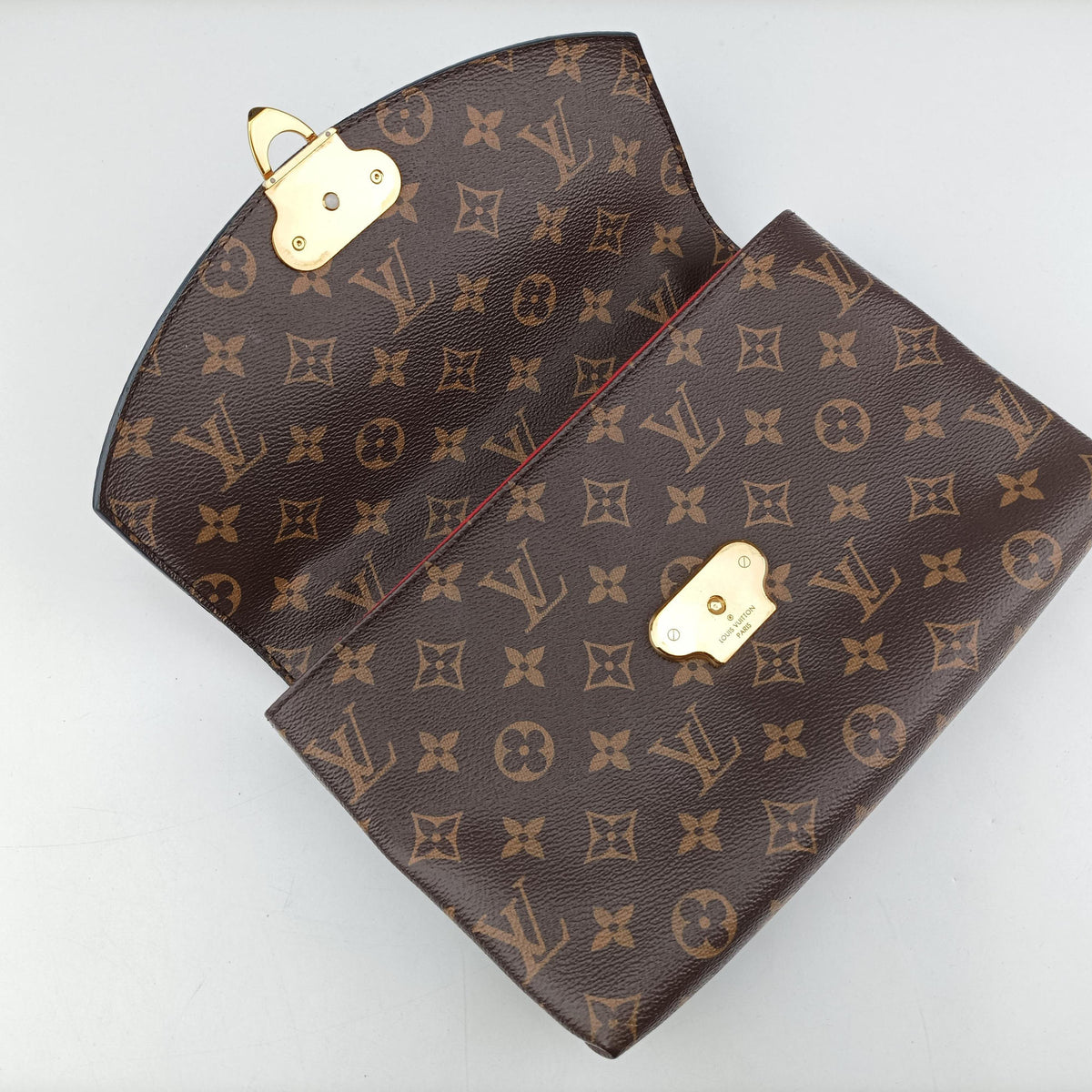 Pre-owned Louis Vuitton SAINT PLACIDE brown×CERISE Monogram Canvas×calf leather M43713 shoulderbag | stylenewstar