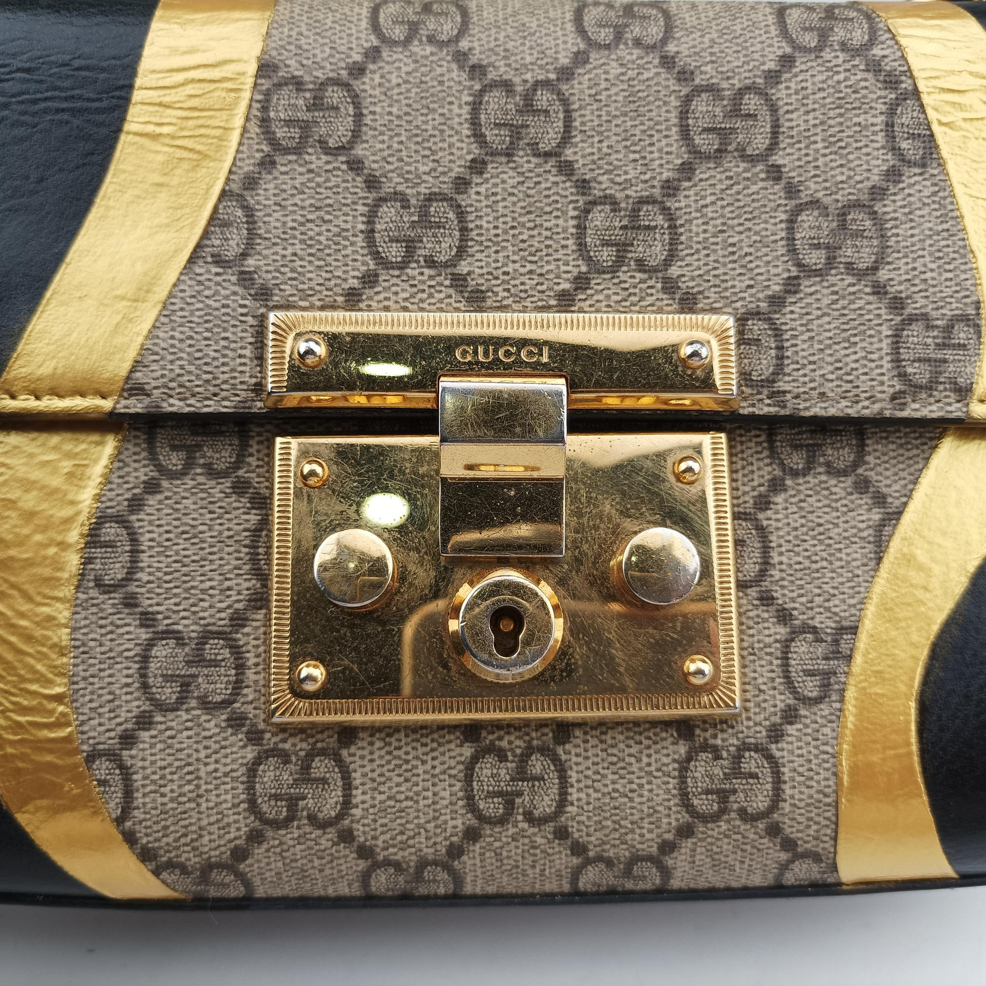 Pre-owned Gucci Padlock beige×Black PVC coated canvas×Leather 432182 shoulderbag | stylenewstar