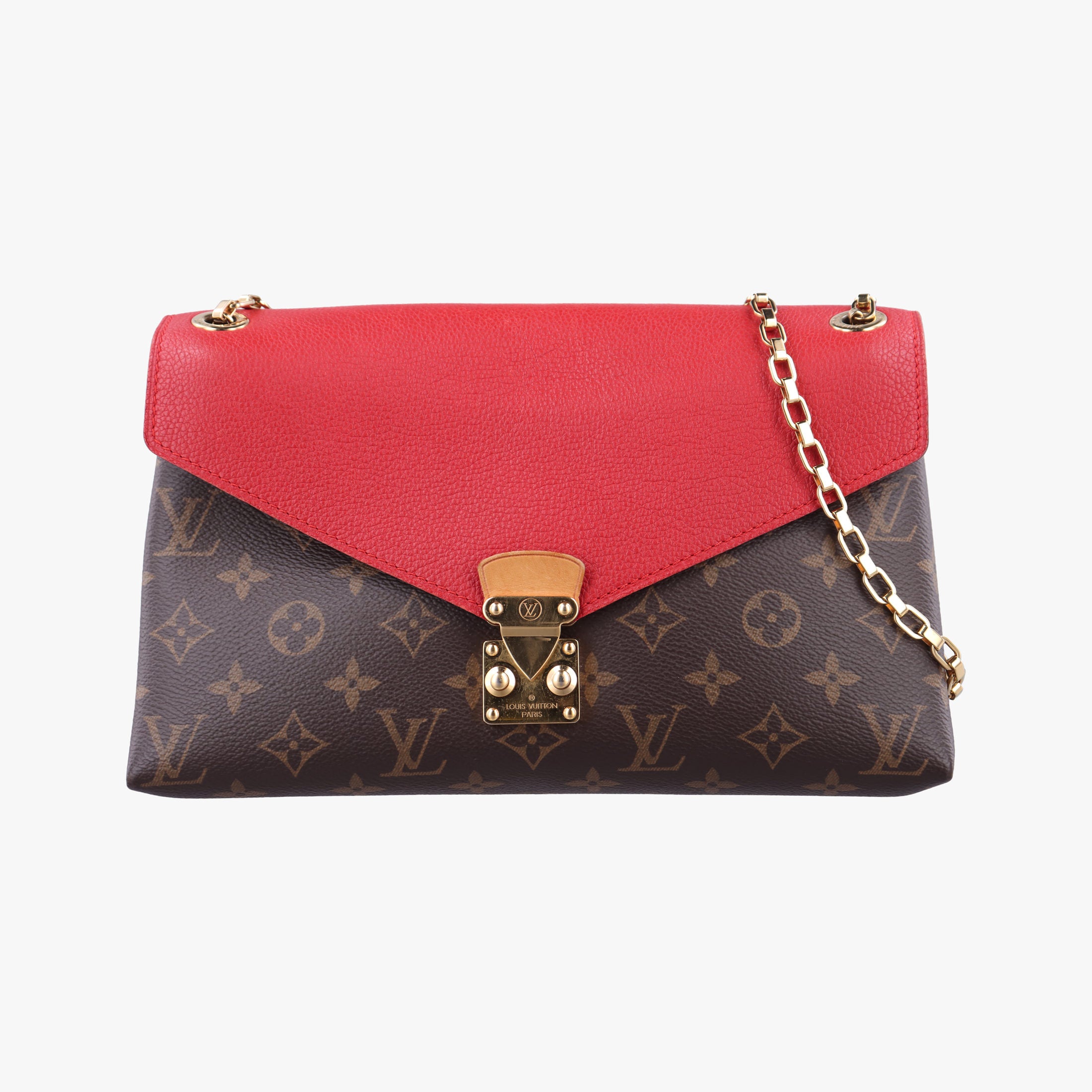 Pre-owned Louis Vuitton PALLAS Chain Brown×CERISE Monogram Canvas×calf leather M41201 shoulderbag | stylenewstar