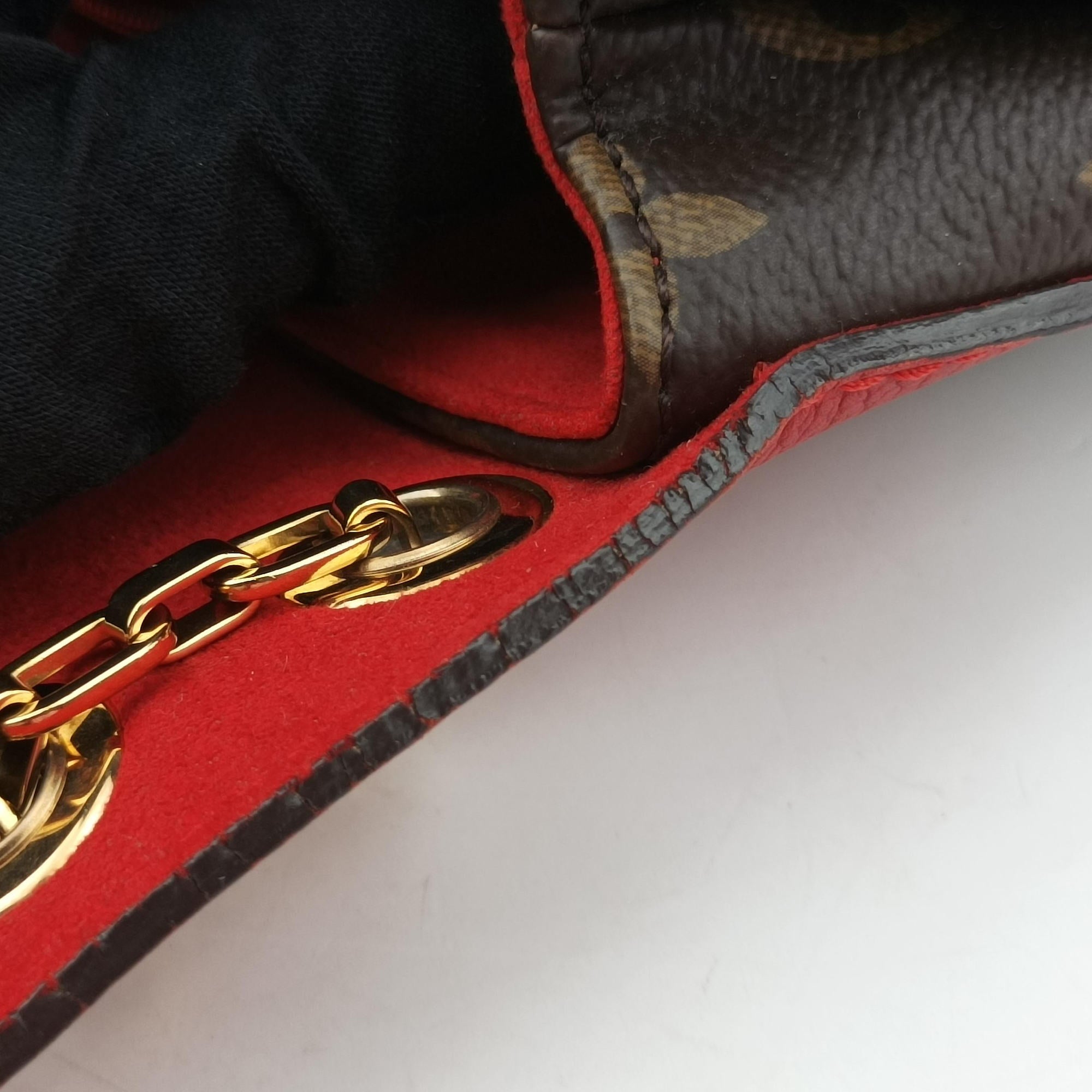 Pre-owned Louis Vuitton PALLAS Chain Brown×CERISE Monogram Canvas×calf leather M41201 shoulderbag | stylenewstar
