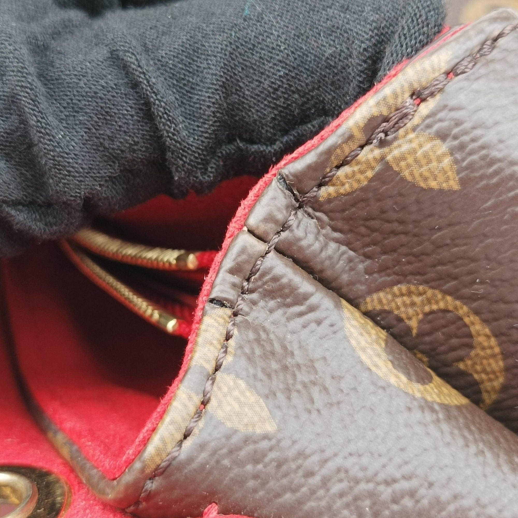 Pre-owned Louis Vuitton PALLAS Chain Brown×CERISE Monogram Canvas×calf leather M41201 shoulderbag | stylenewstar