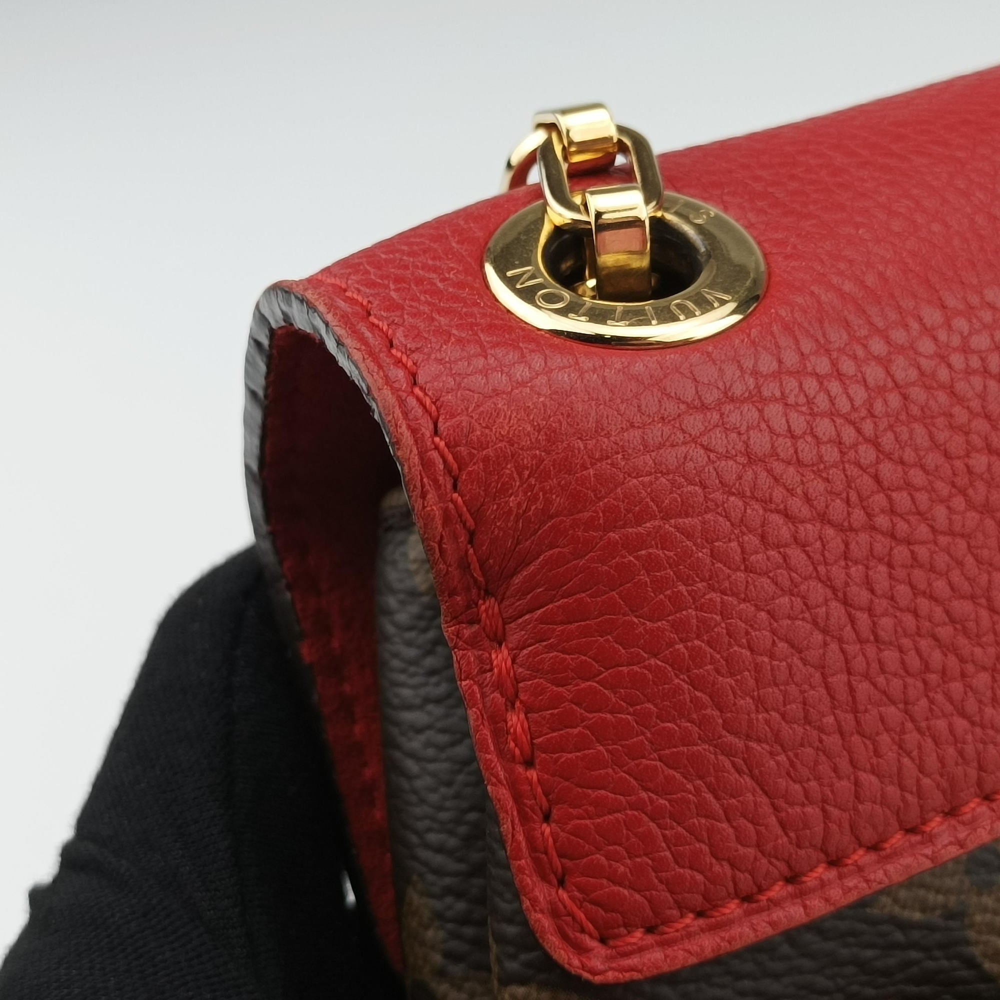 Pre-owned Louis Vuitton PALLAS Chain Brown×CERISE Monogram Canvas×calf leather M41201 shoulderbag | stylenewstar