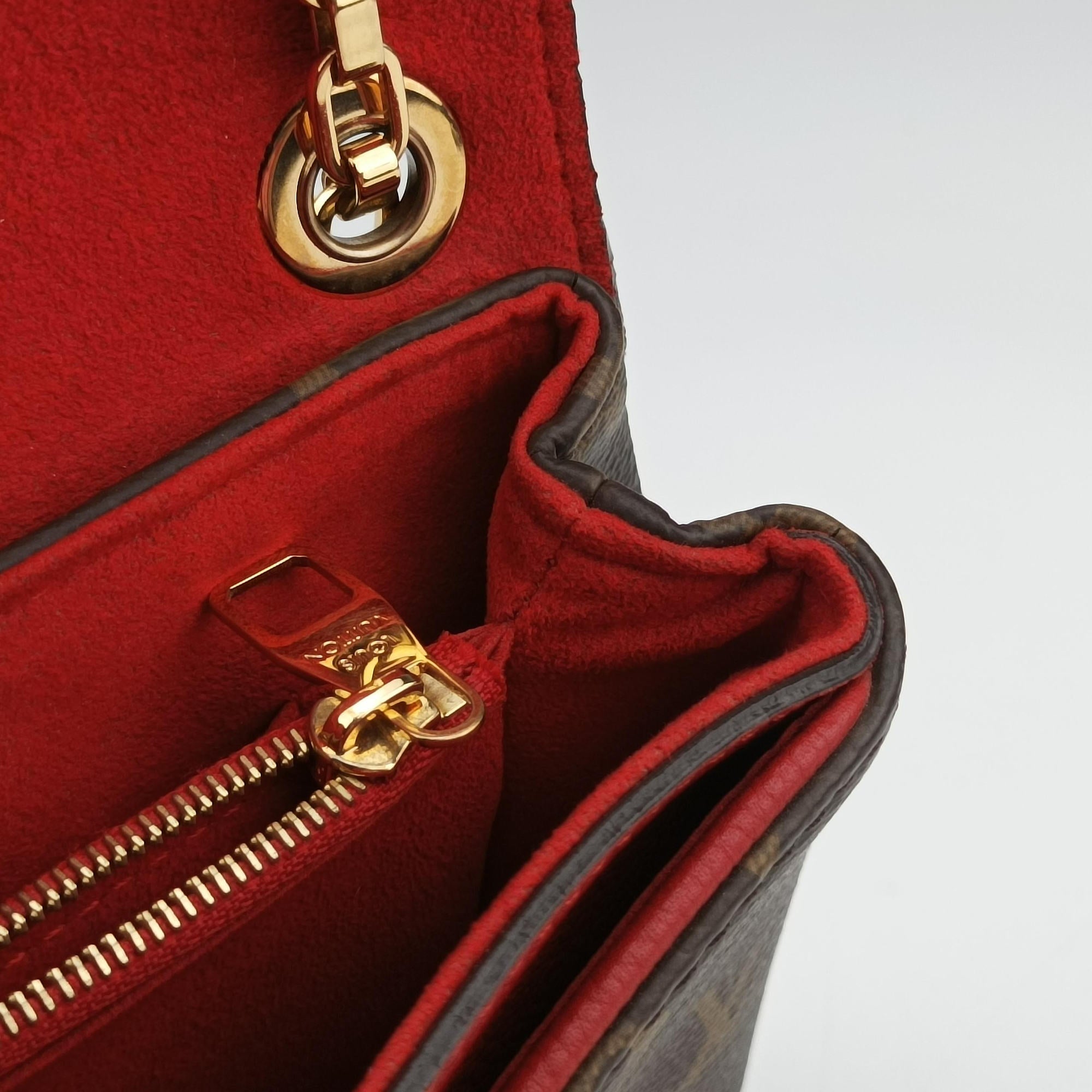 Pre-owned Louis Vuitton PALLAS Chain Brown×CERISE Monogram Canvas×calf leather M41201 shoulderbag | stylenewstar