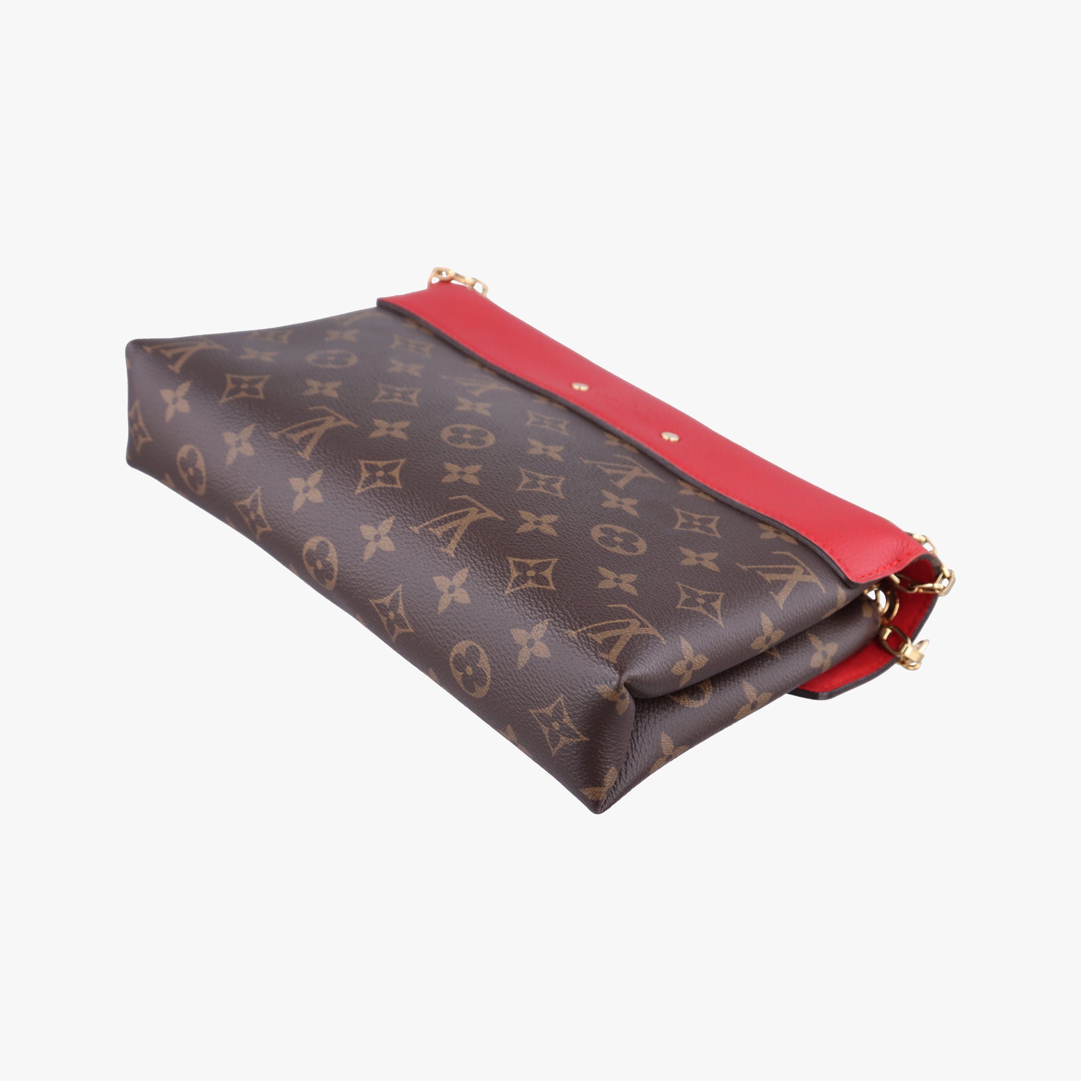 Pre-owned Louis Vuitton PALLAS Chain Brown×CERISE Monogram Canvas×calf leather M41201 shoulderbag | stylenewstar