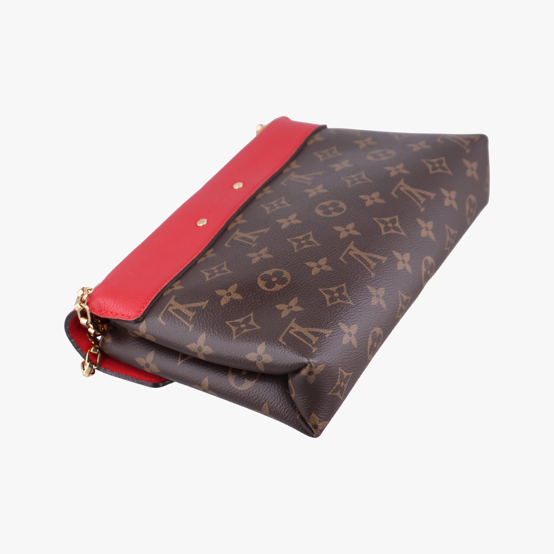 Pre-owned Louis Vuitton PALLAS Chain Brown×CERISE Monogram Canvas×calf leather M41201 shoulderbag | stylenewstar