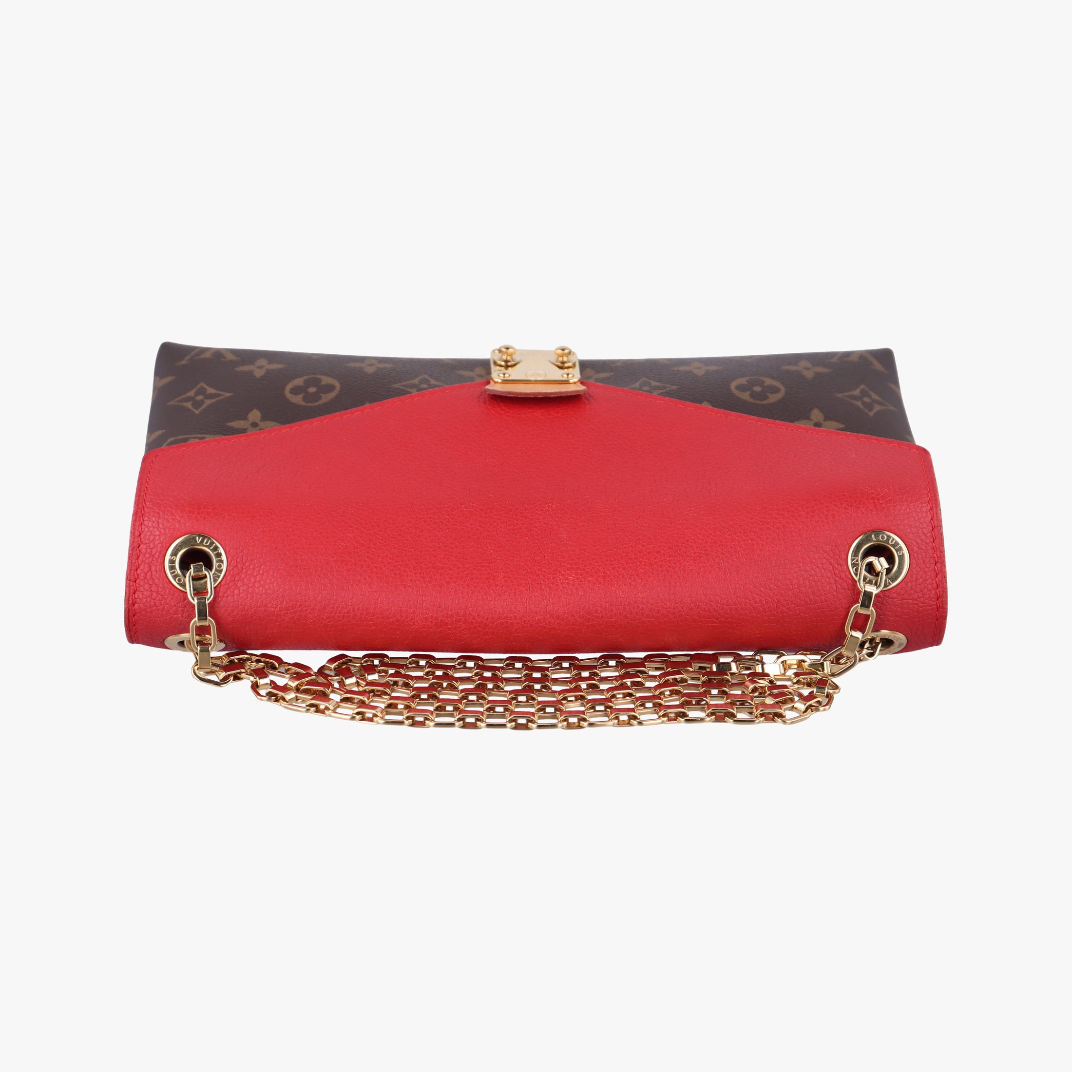 Pre-owned Louis Vuitton PALLAS Chain Brown×CERISE Monogram Canvas×calf leather M41201 shoulderbag | stylenewstar