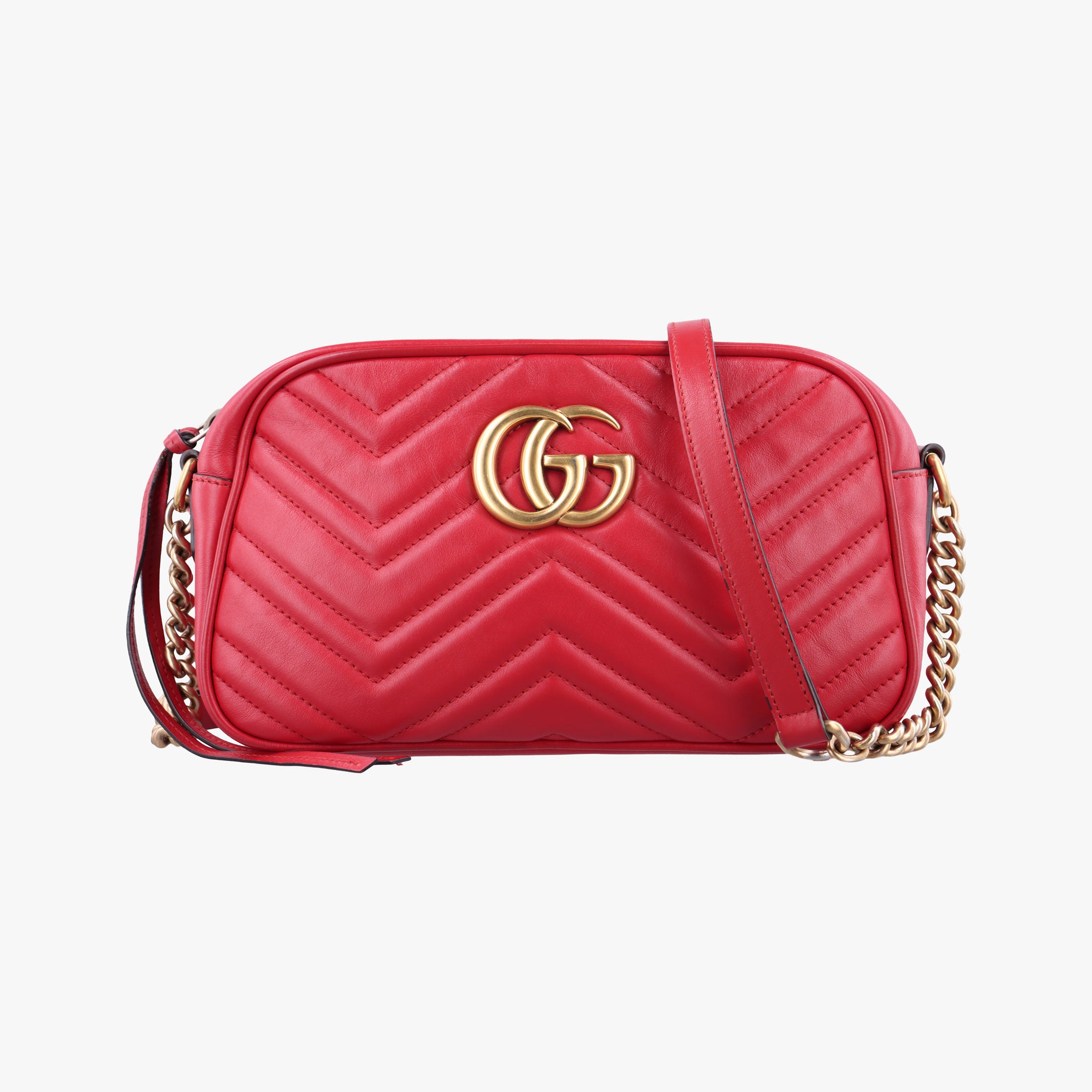 Pre-owned Gucci GG Marmont Red Leather 447632 shoulderbag | stylenewstar
