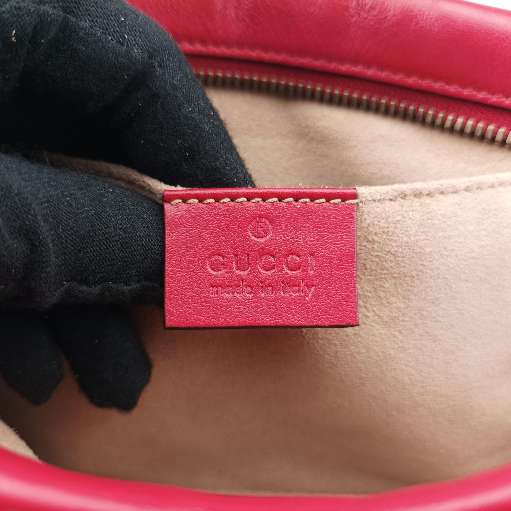 Pre-owned Gucci GG Marmont Red Leather 447632 shoulderbag | stylenewstar