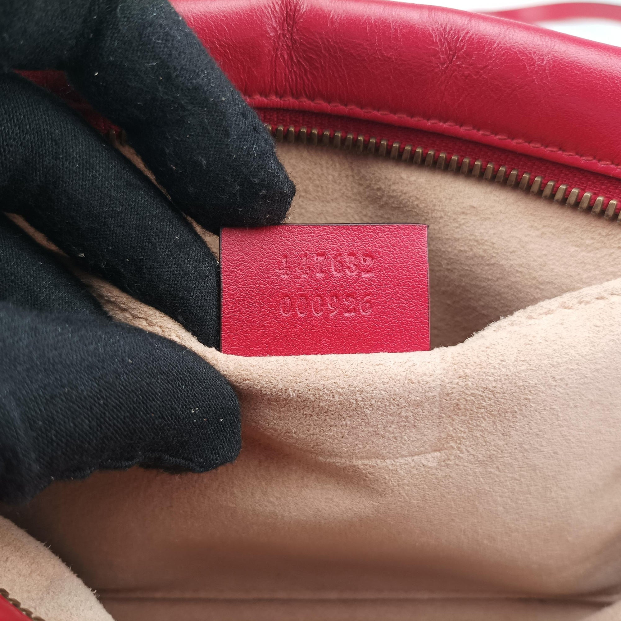 Pre-owned Gucci GG Marmont Red Leather 447632 shoulderbag | stylenewstar