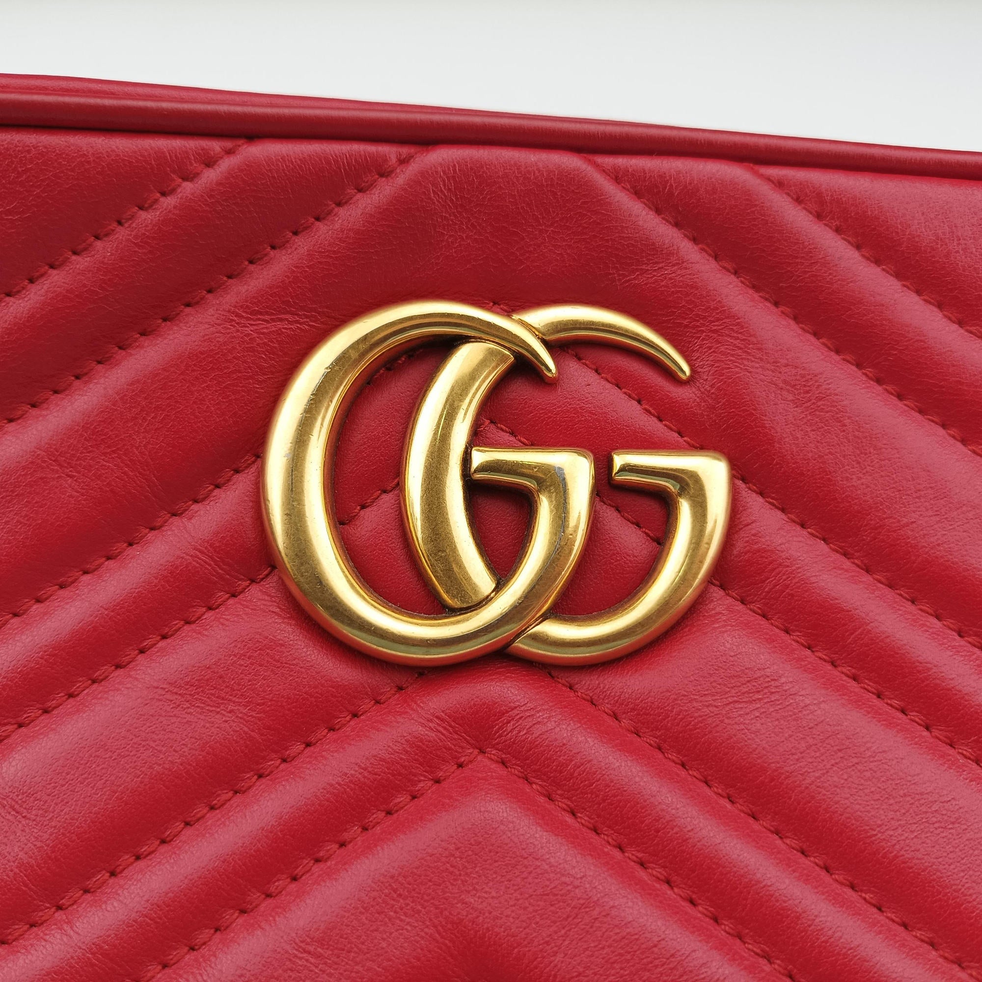 Pre-owned Gucci GG Marmont Red Leather 447632 shoulderbag | stylenewstar