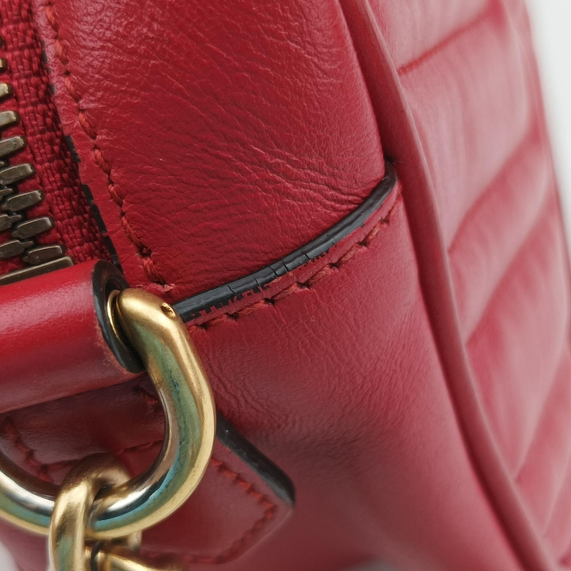Pre-owned Gucci GG Marmont Red Leather 447632 shoulderbag | stylenewstar