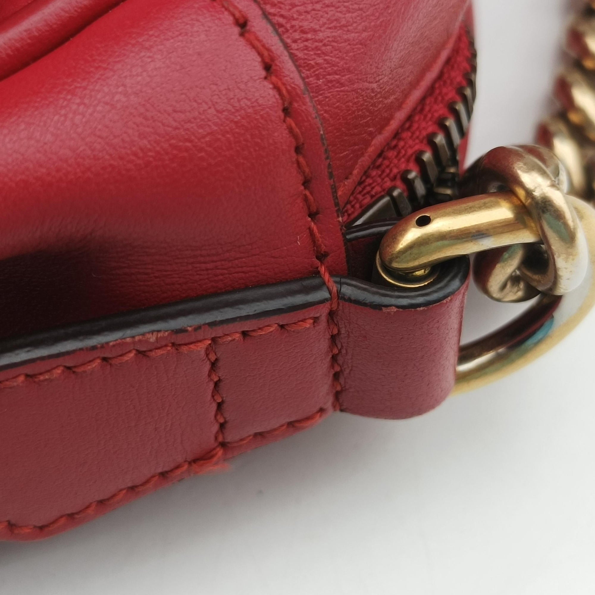 Pre-owned Gucci GG Marmont Red Leather 447632 shoulderbag | stylenewstar