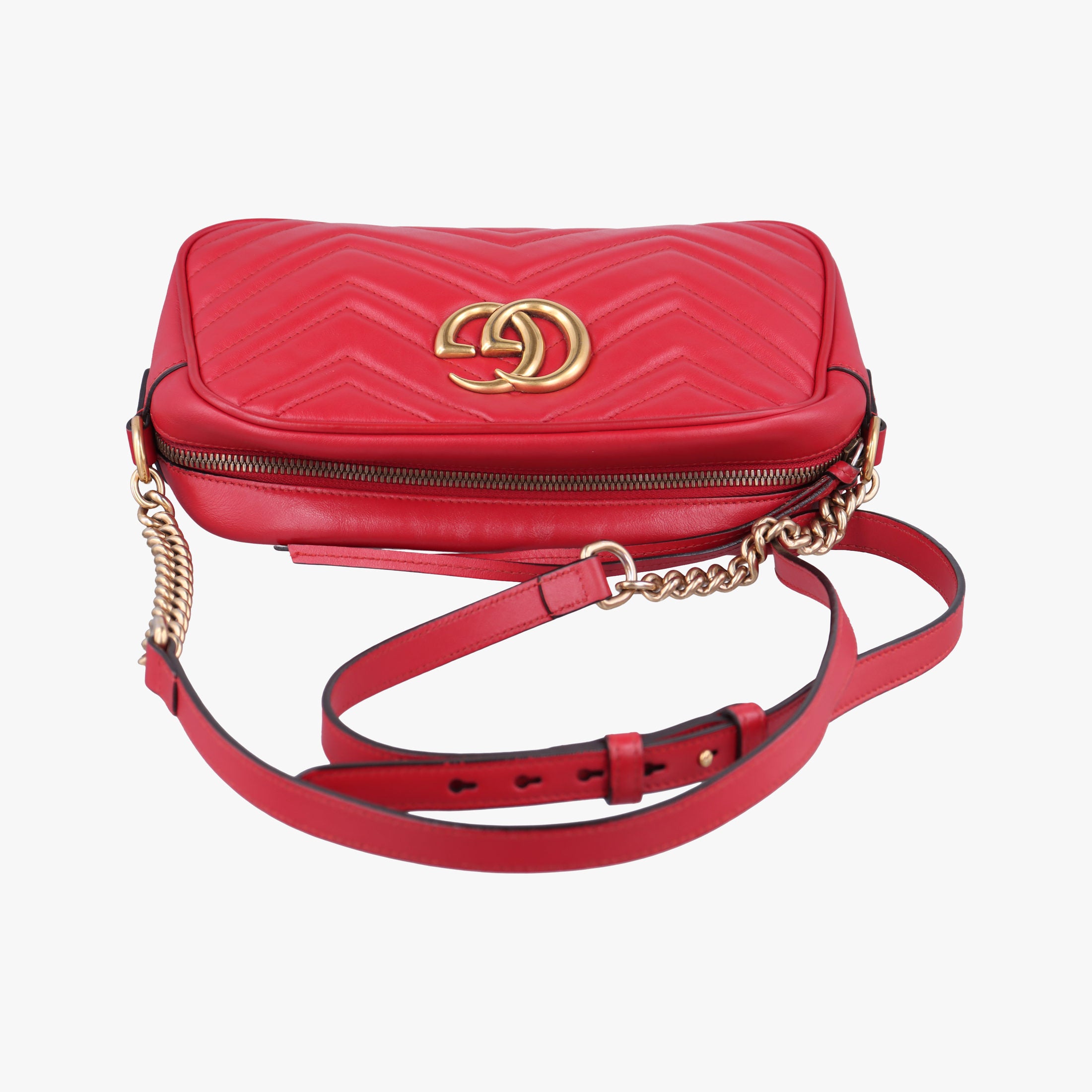 Pre-owned Gucci GG Marmont Red Leather 447632 shoulderbag | stylenewstar