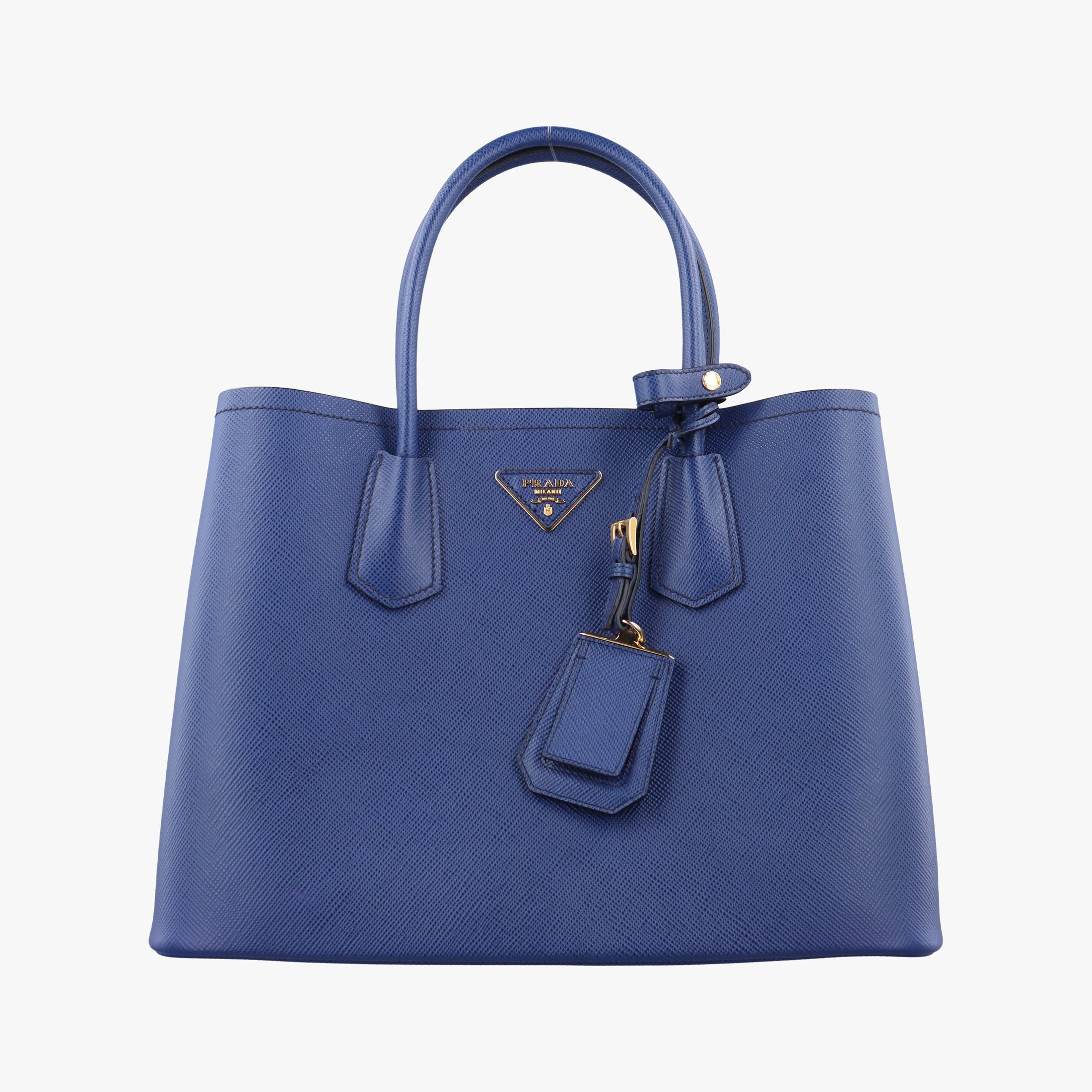 Pre-owned Prada Double Cuir Blue SAFFIANO Leather B2756T handbag | stylenewstar