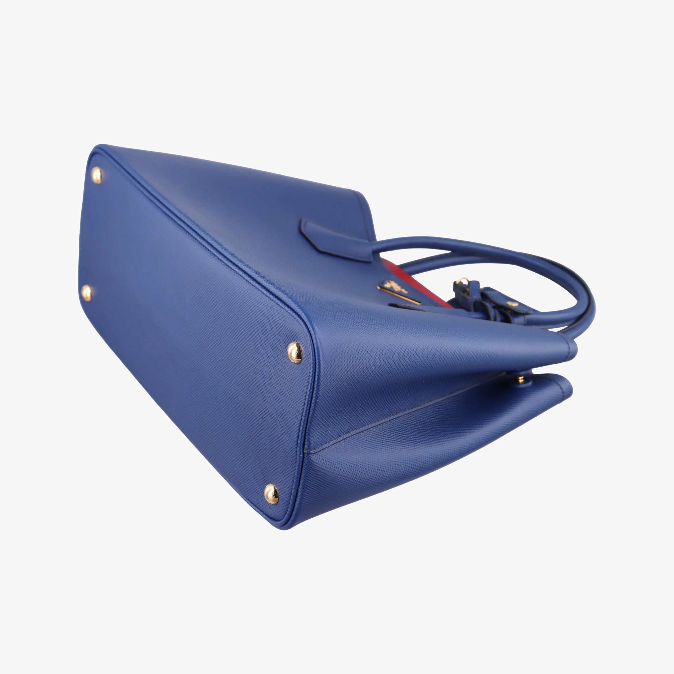 Pre-owned Prada Double Cuir Blue SAFFIANO Leather B2756T handbag | stylenewstar