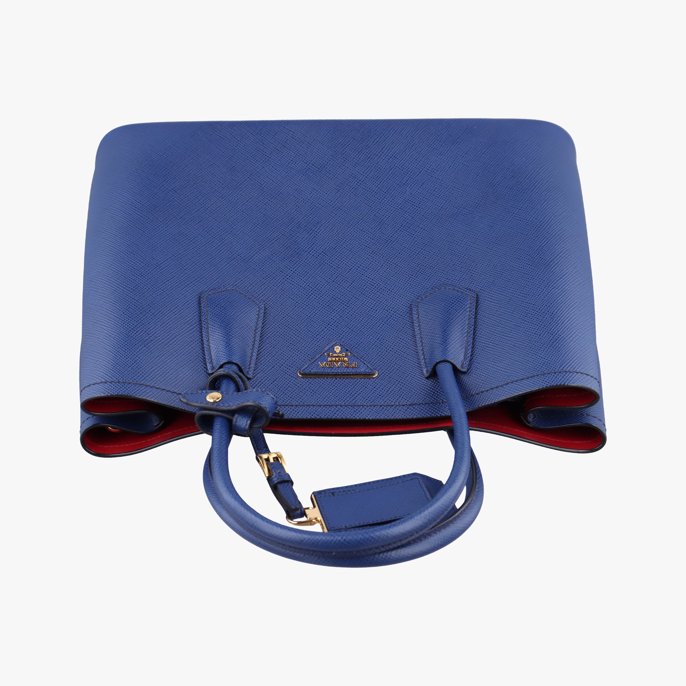 Pre-owned Prada Double Cuir Blue SAFFIANO Leather B2756T handbag | stylenewstar