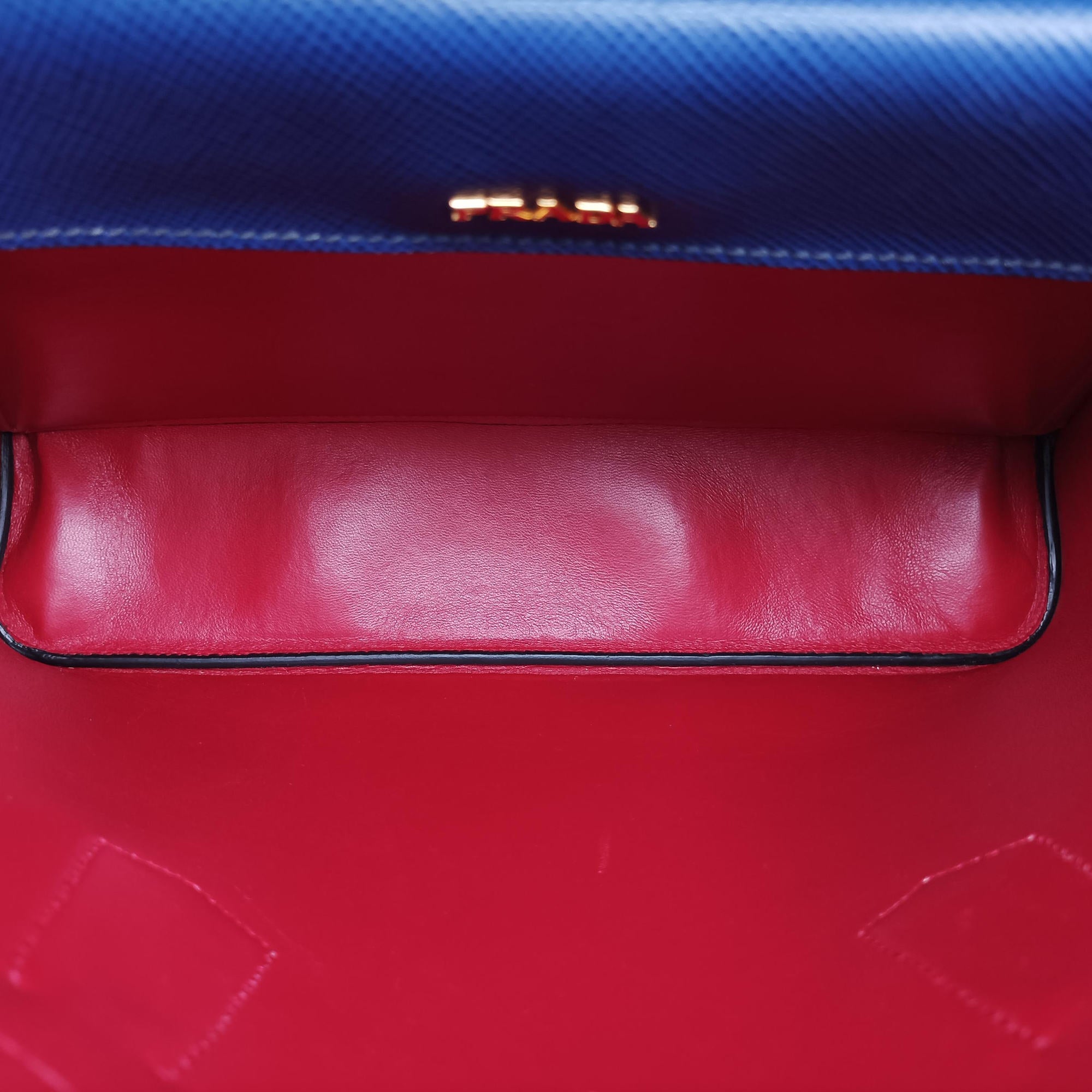 Pre-owned Prada Double Cuir Blue SAFFIANO Leather B2756T handbag | stylenewstar