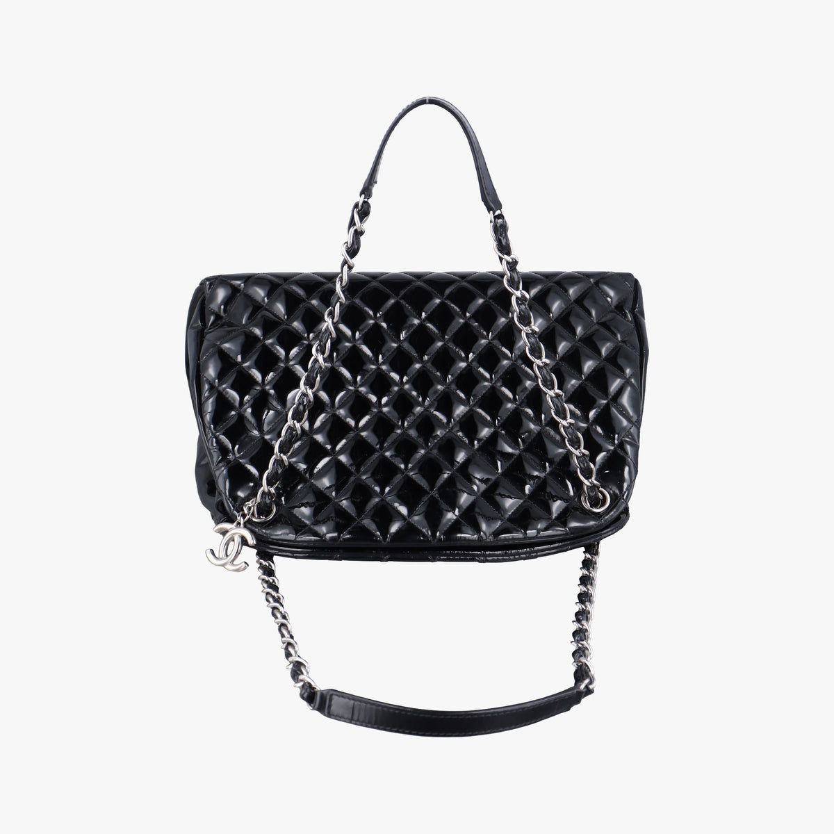 Pre-owned Chanel Mademoiselle Bowling Black Patent leather A50558 shoulderbag | stylenewstar