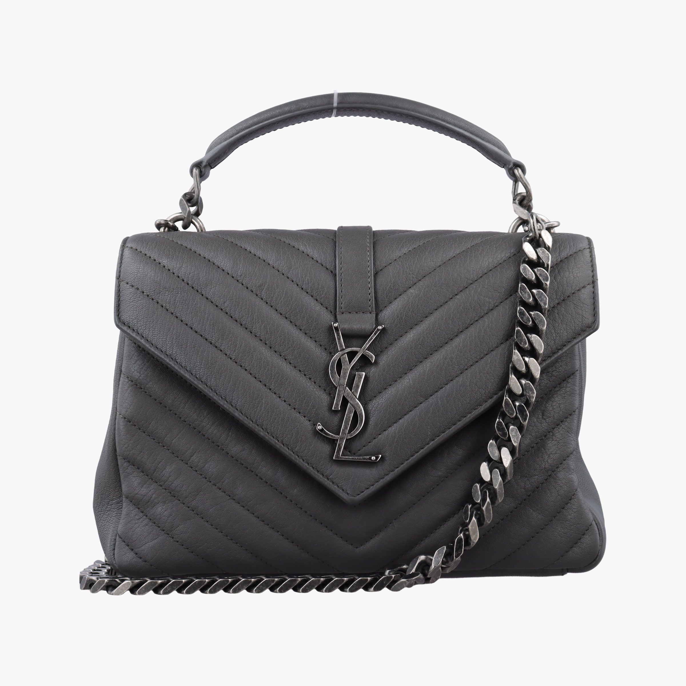 Pre-owned Yves Saint Laurent COLLEGE Grey Leather 487213 shoulderbag | stylenewstar