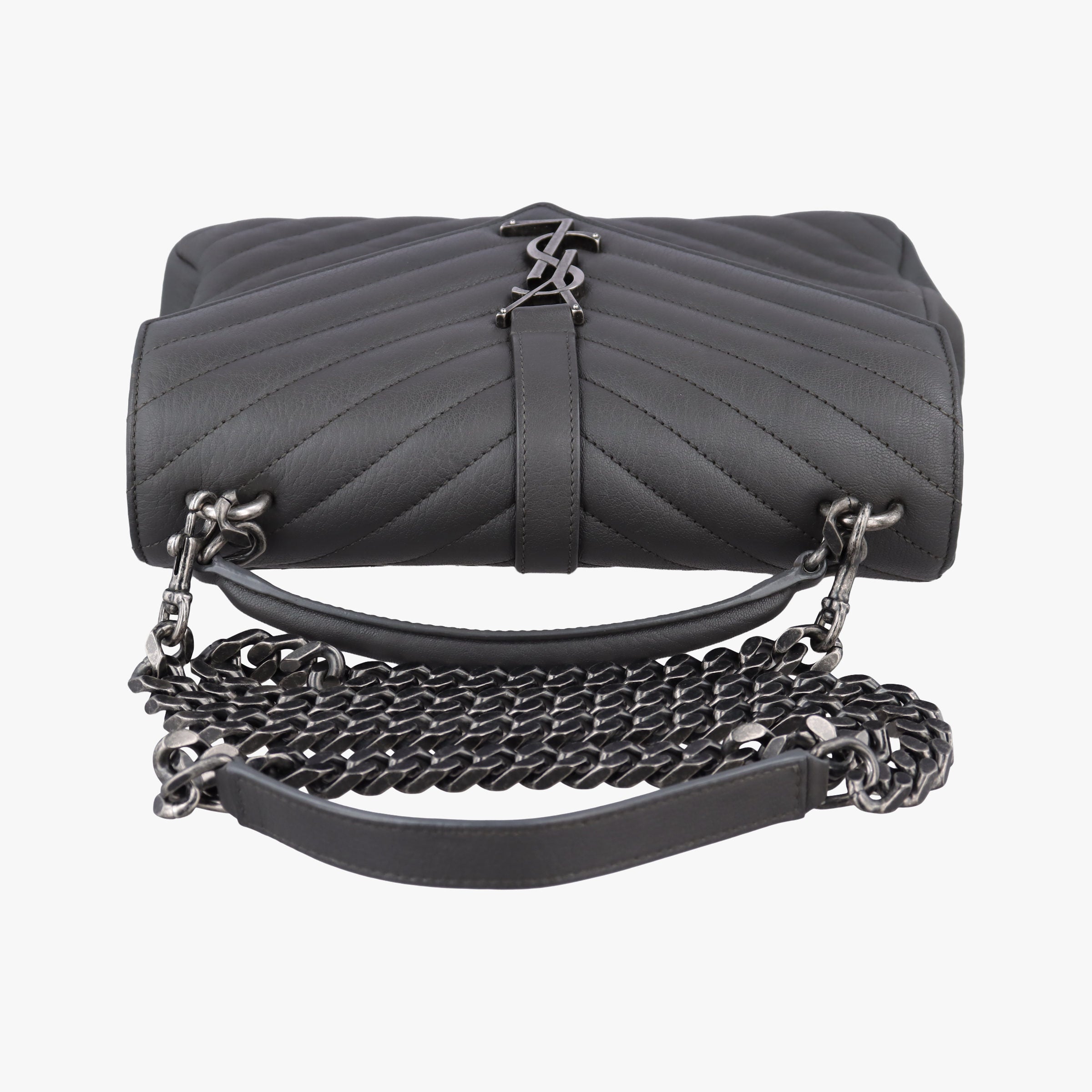Pre-owned Yves Saint Laurent COLLEGE Grey Leather 487213 shoulderbag | stylenewstar