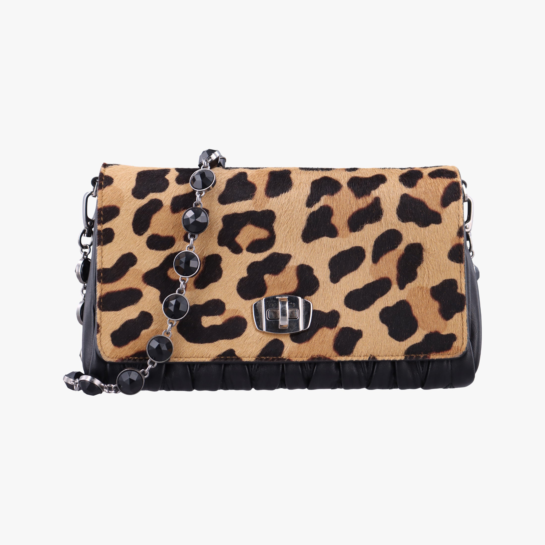 Pre-owned Miu Miu Leopard print Brown×Multicolour ponyhair×leather 1BD009 shoulderbag | stylenewstar