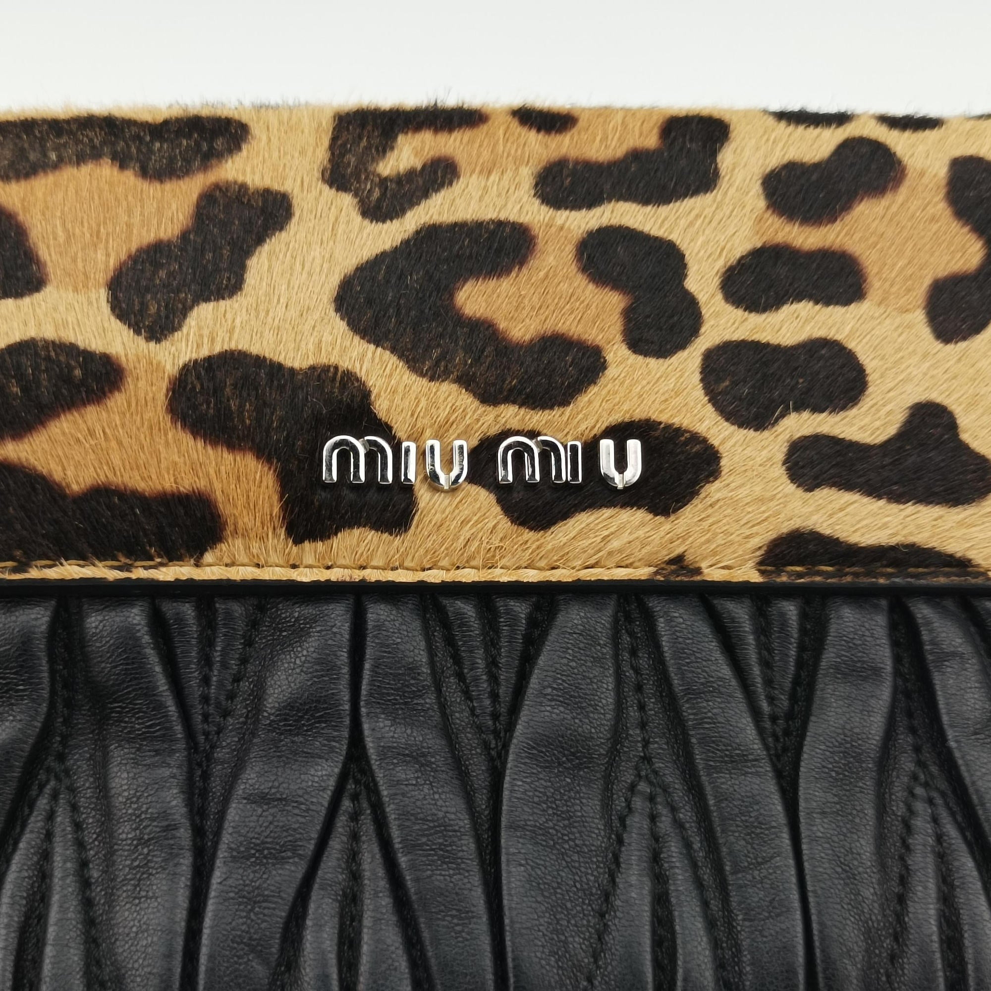 Pre-owned Miu Miu Leopard print Brown×Multicolour ponyhair×leather 1BD009 shoulderbag | stylenewstar