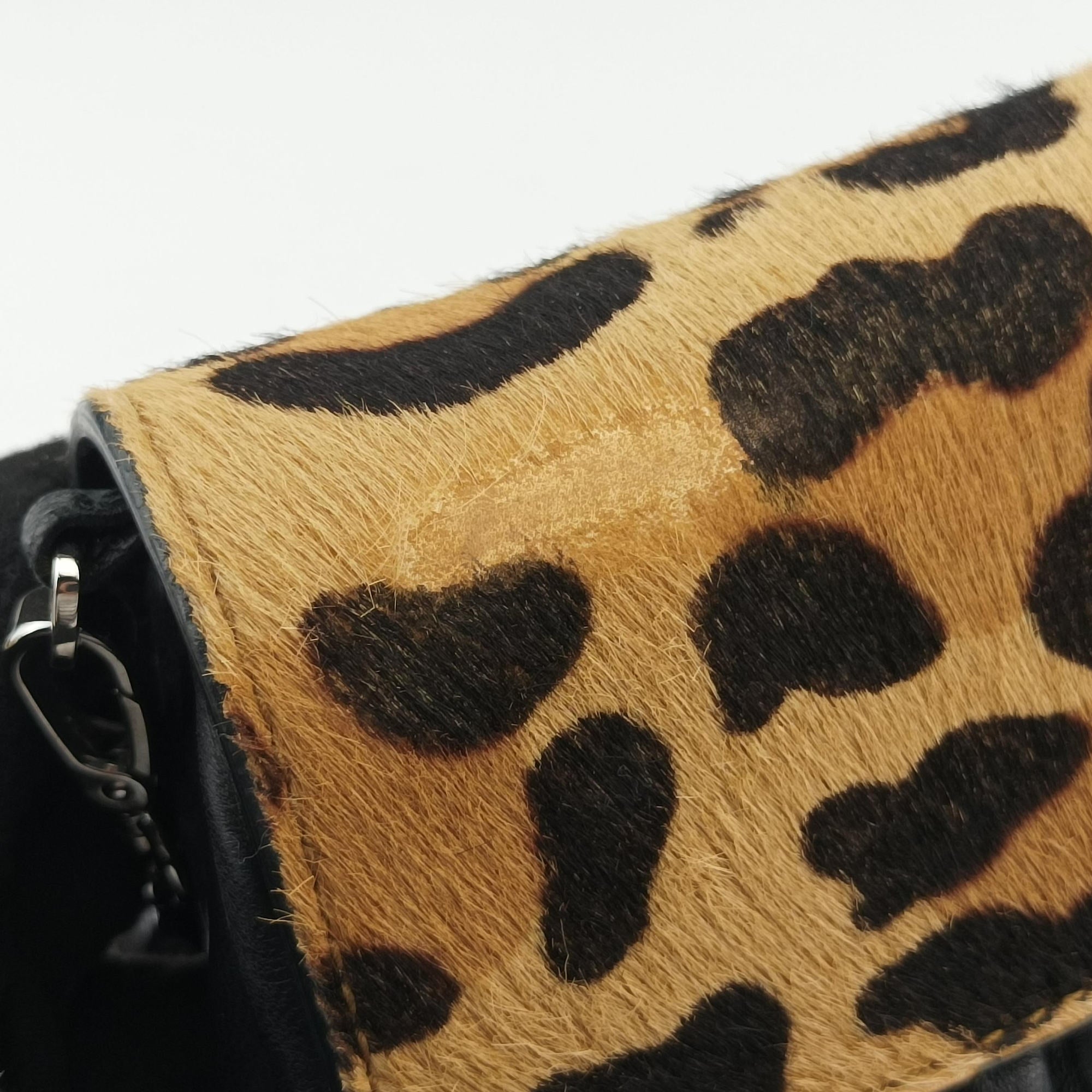 Pre-owned Miu Miu Leopard print Brown×Multicolour ponyhair×leather 1BD009 shoulderbag | stylenewstar