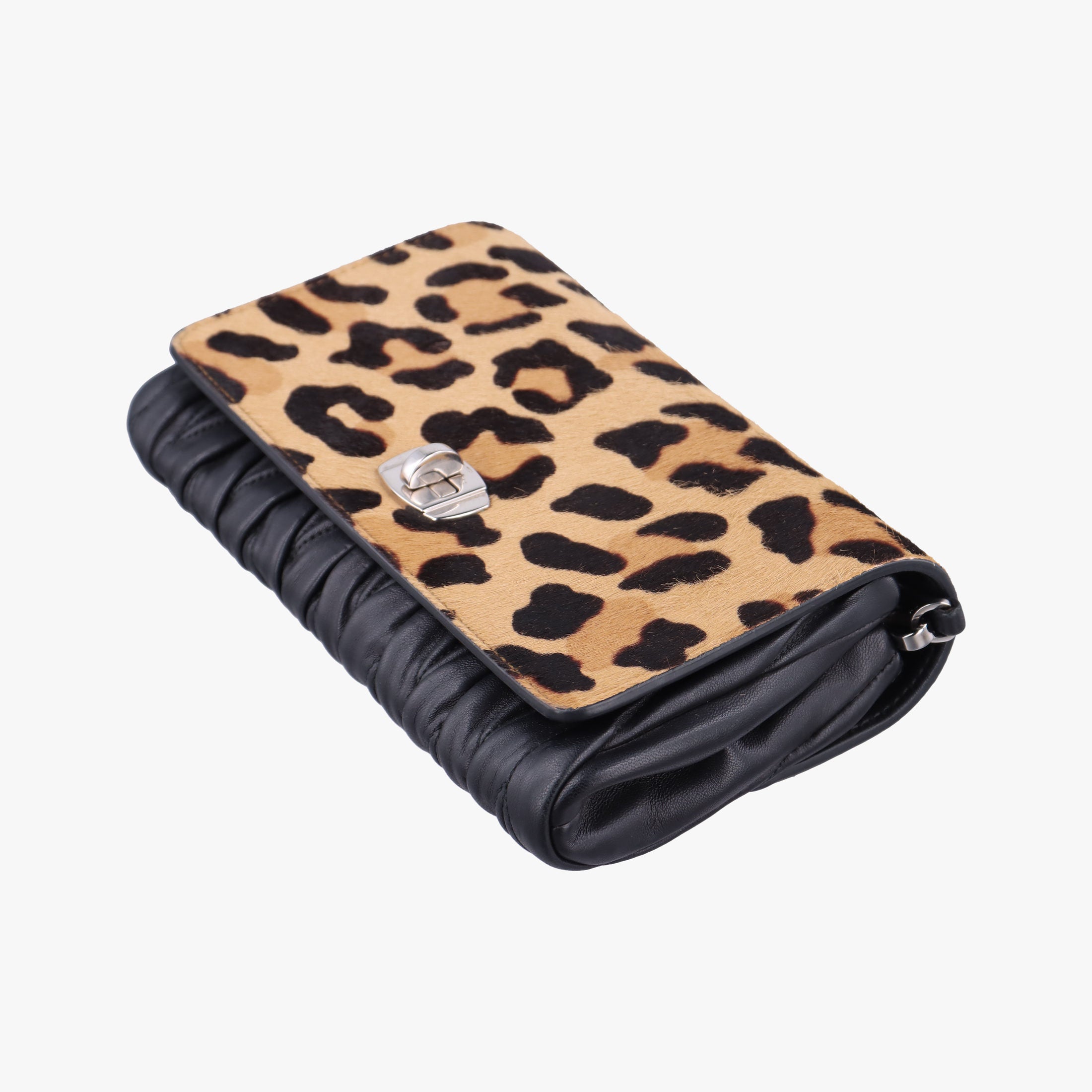 Pre-owned Miu Miu Leopard print Brown×Multicolour ponyhair×leather 1BD009 shoulderbag | stylenewstar
