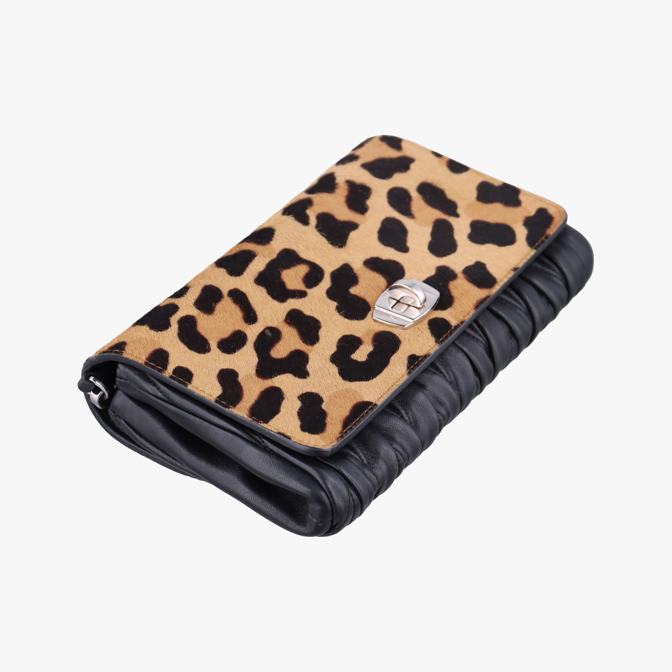 Pre-owned Miu Miu Leopard print Brown×Multicolour ponyhair×leather 1BD009 shoulderbag | stylenewstar
