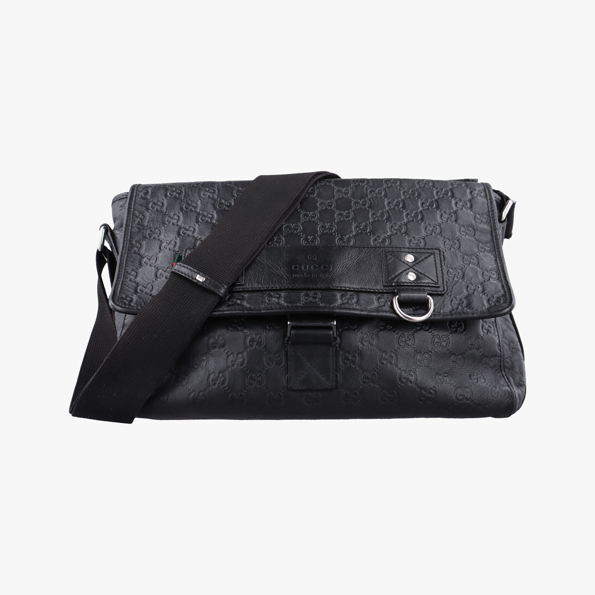 Pre-owned Gucci Guccissima Rubber Messenger Black Leather 246067 shoulderbag | stylenewstar