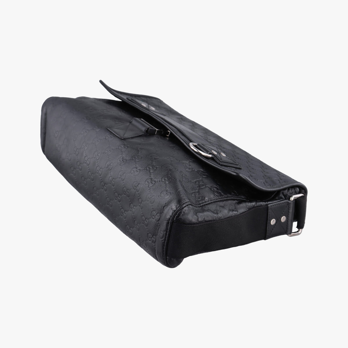Pre-owned Gucci Guccissima Rubber Messenger Black Leather 246067 shoulderbag | stylenewstar