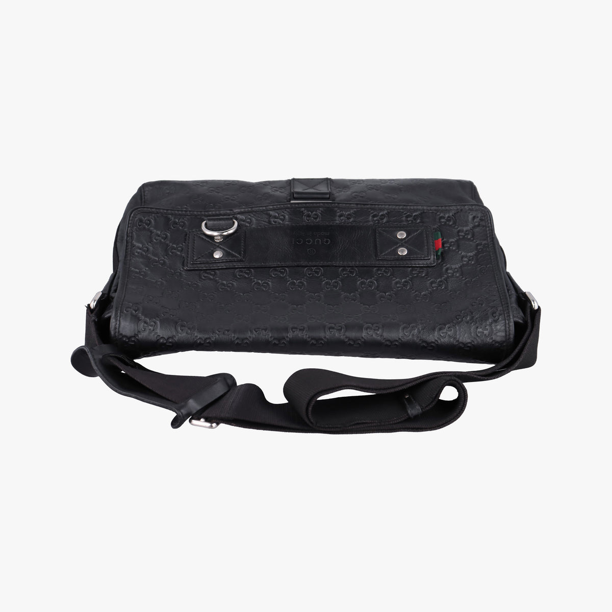 Pre-owned Gucci Guccissima Rubber Messenger Black Leather 246067 shoulderbag | stylenewstar
