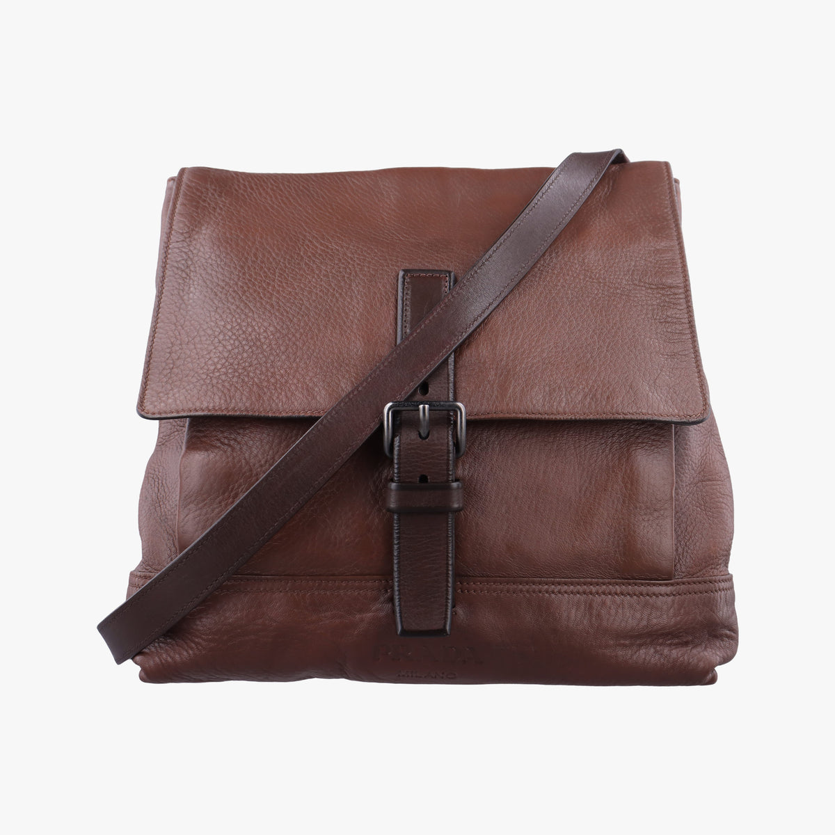 Pre-owned Prada Messenger Brown Leather VA0820 shoulderbag | stylenewstar