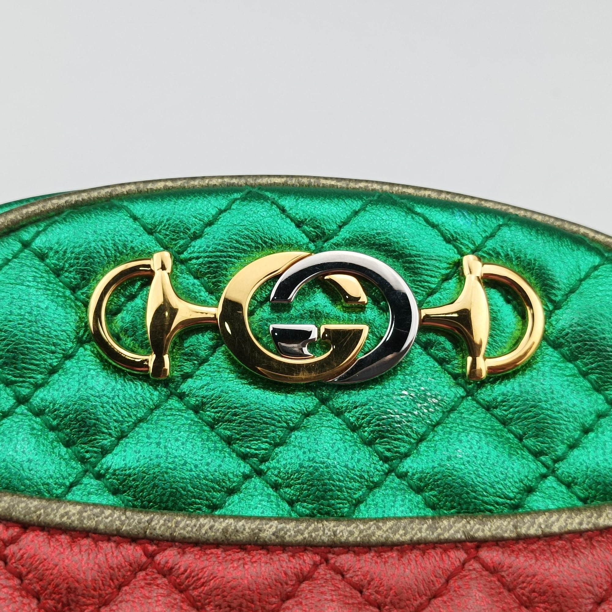 Pre-owned Gucci Laminate Red×Green Leather 534951 shoulderbag | stylenewstar